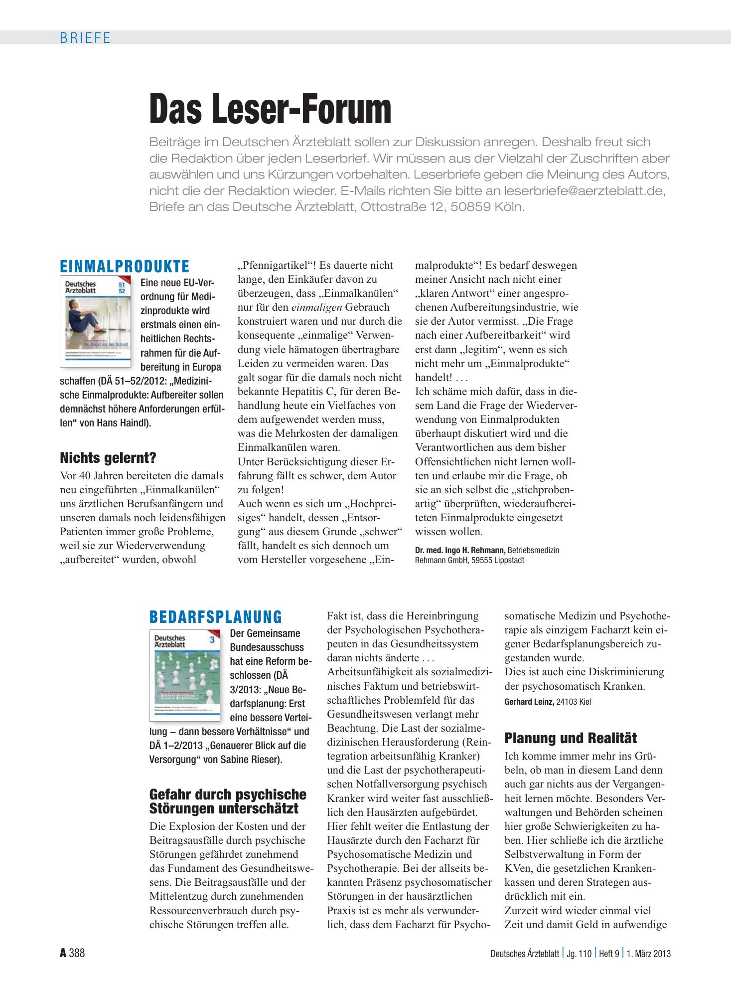 Vorschauseite 1: Bedarfsplanung: Planung und Realität – Deutsches Ärzteblatt
