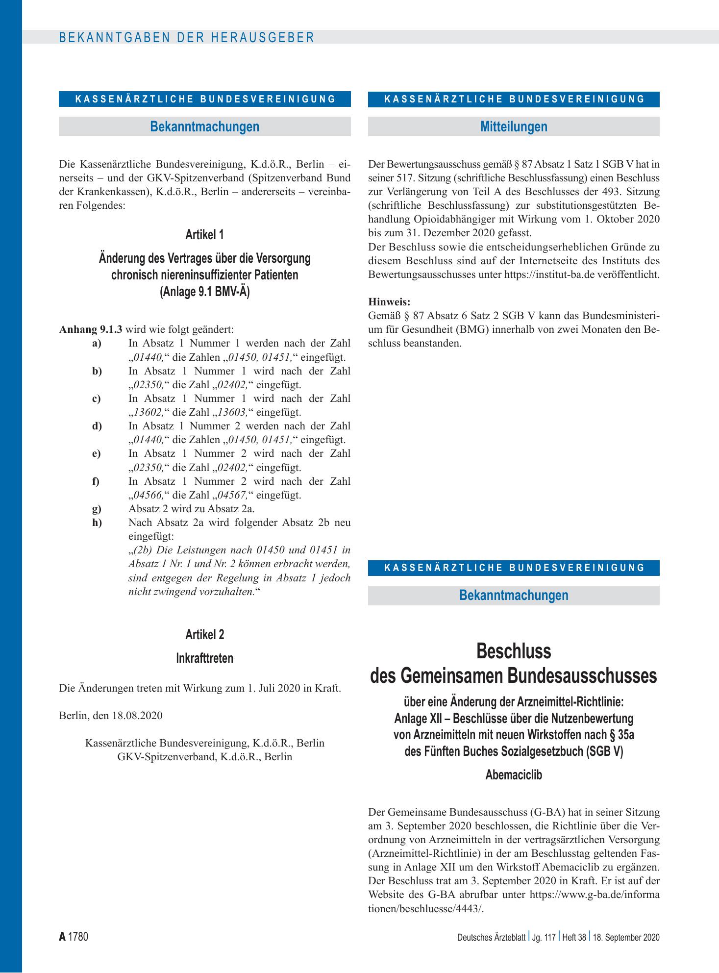 Vorschauseite 1: Mitteilungen – Deutsches Ärzteblatt