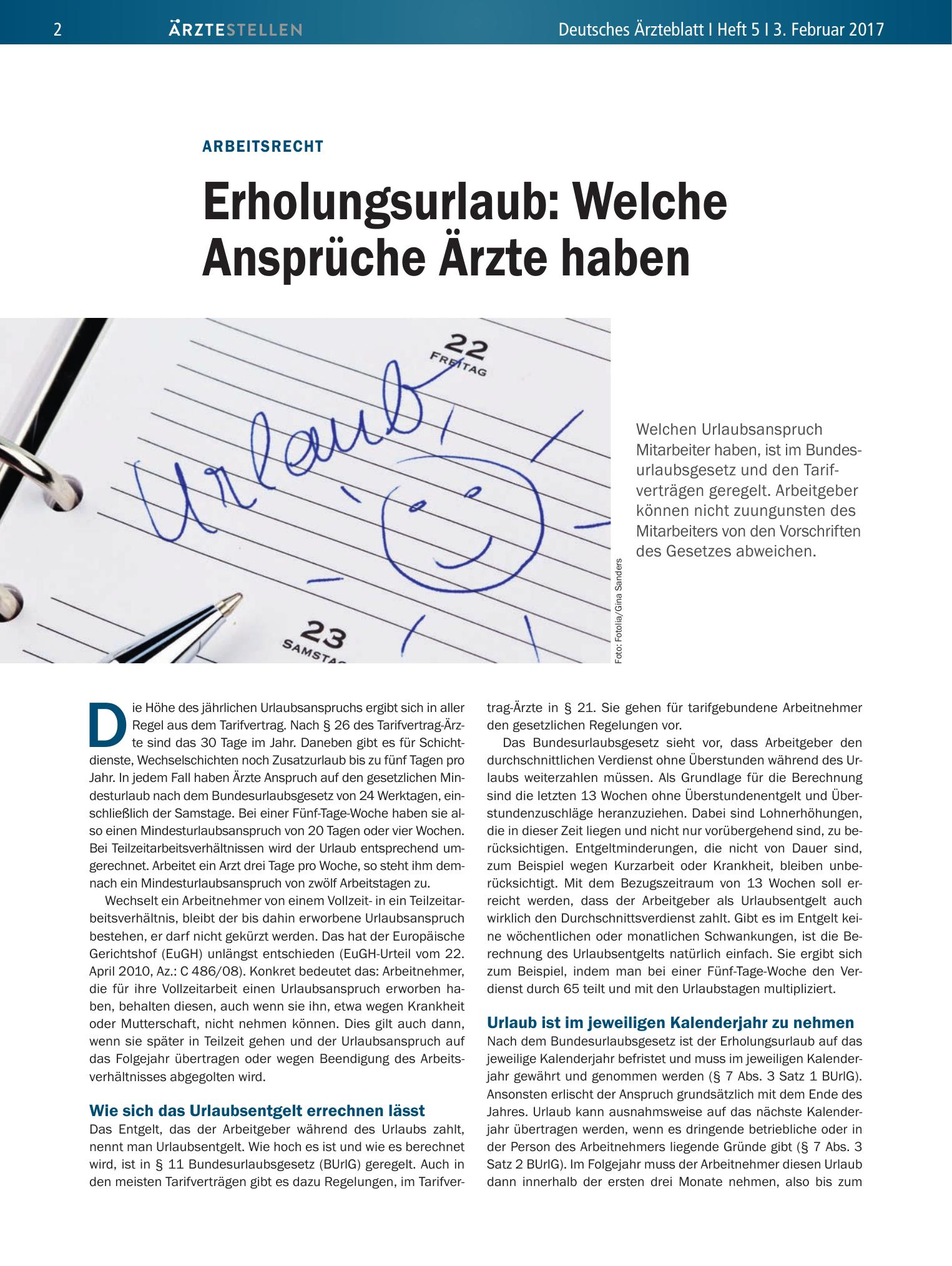 Vorschauseite 1: Arbeitsrecht: Erholungsurlaub - Welche Ansprüche Ärzte haben – Deutsches Ärzteblatt