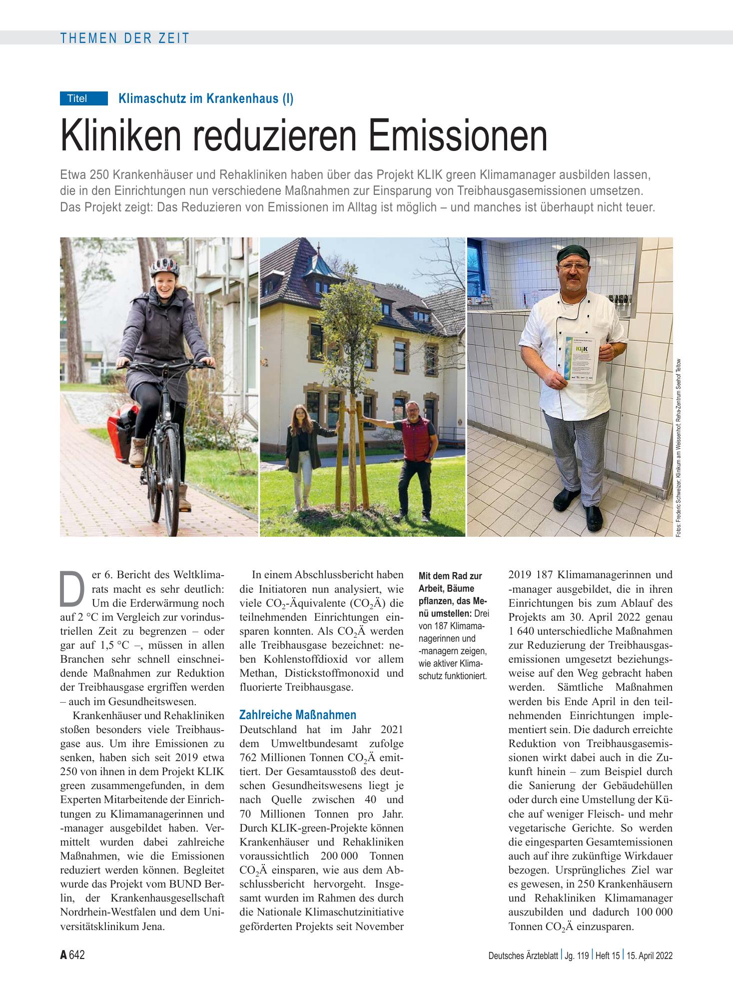 Vorschauseite 1: Klimaschutz im Krankenhaus (I): Kliniken reduzieren Emissionen – Deutsches Ärzteblatt