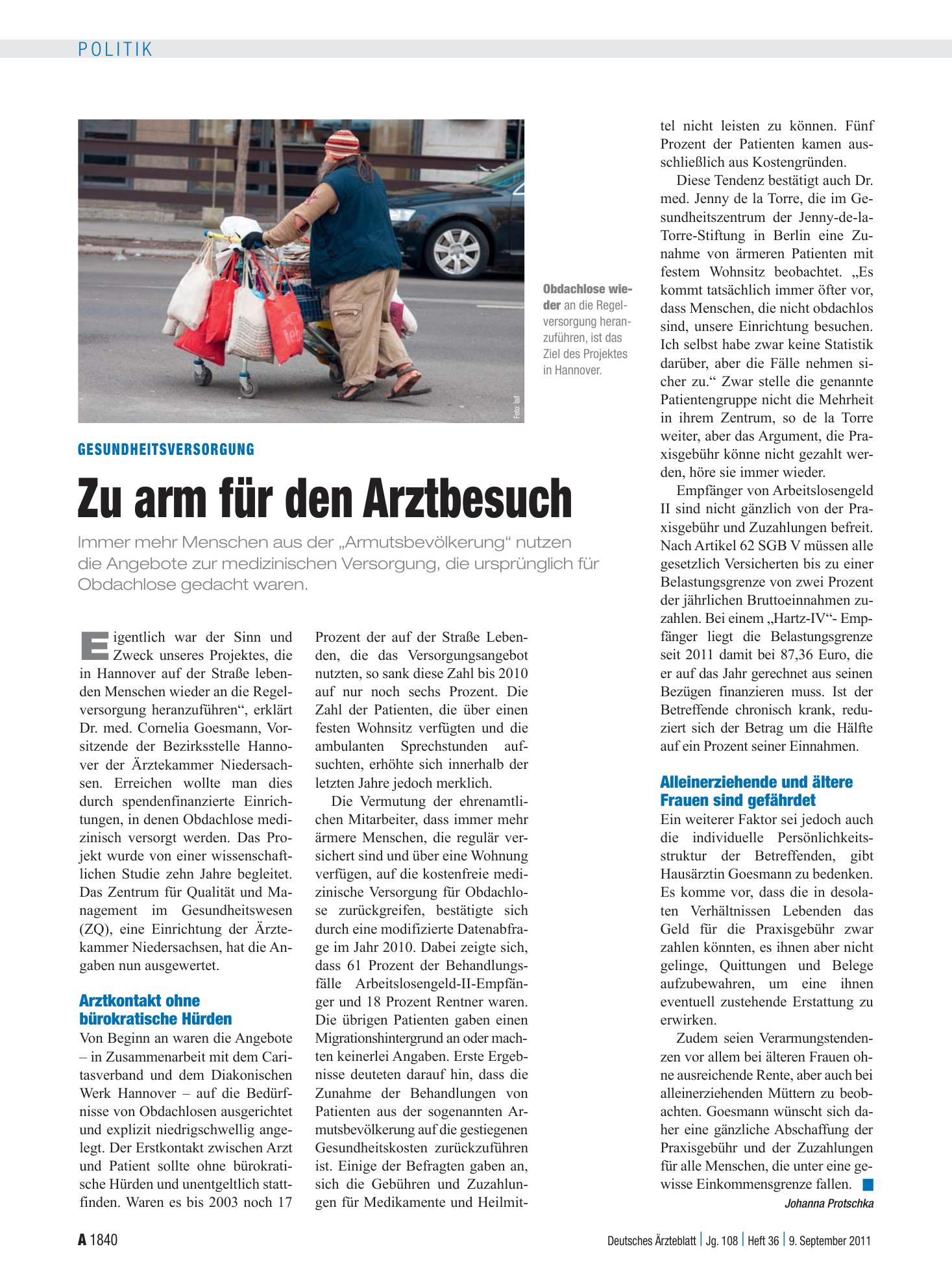 Vorschauseite 1: Gesundheitsversorgung: Zu arm für den Arztbesuch – Deutsches Ärzteblatt