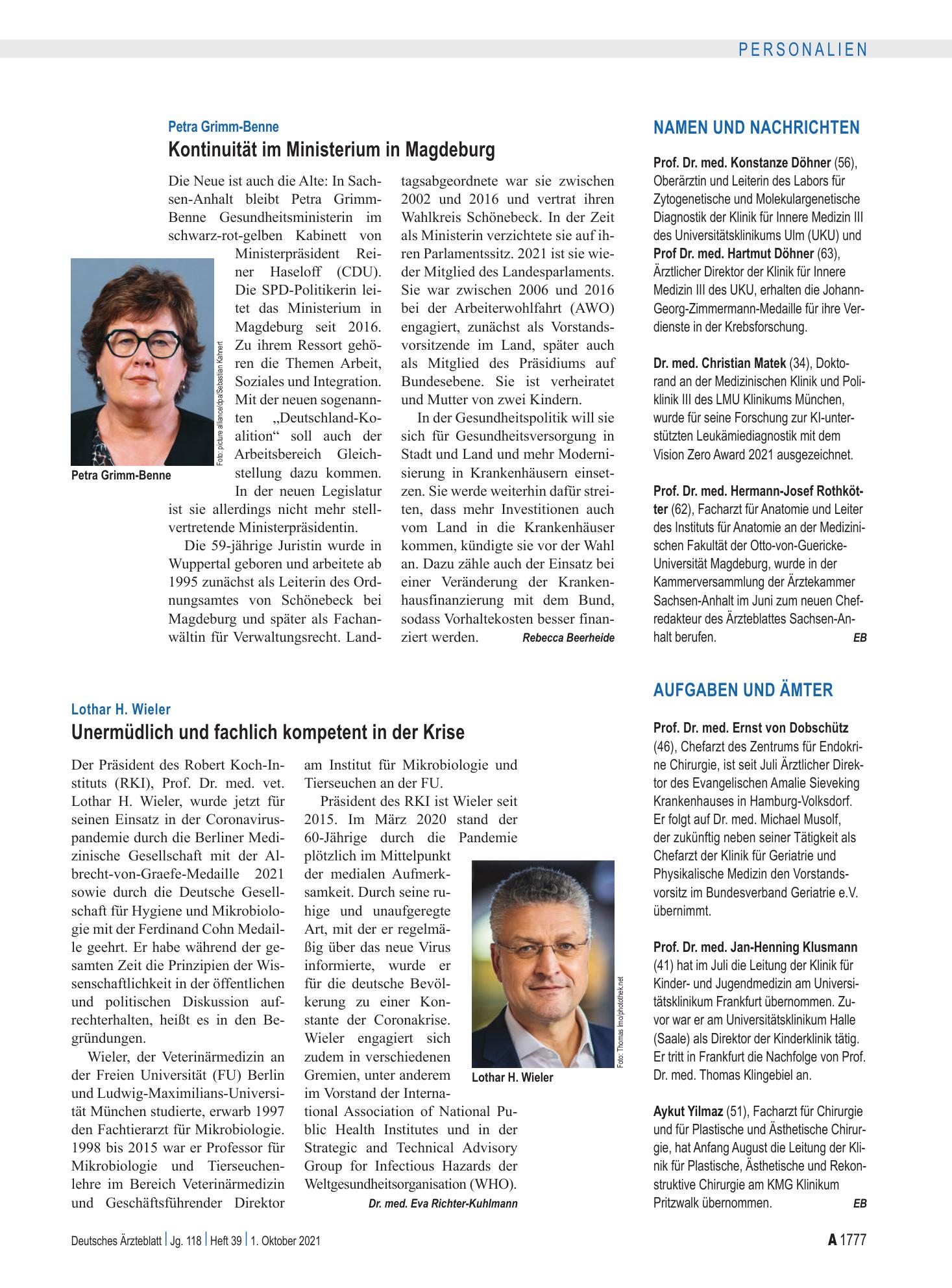 Vorschauseite 1: Aufgaben und Ämter – Deutsches Ärzteblatt