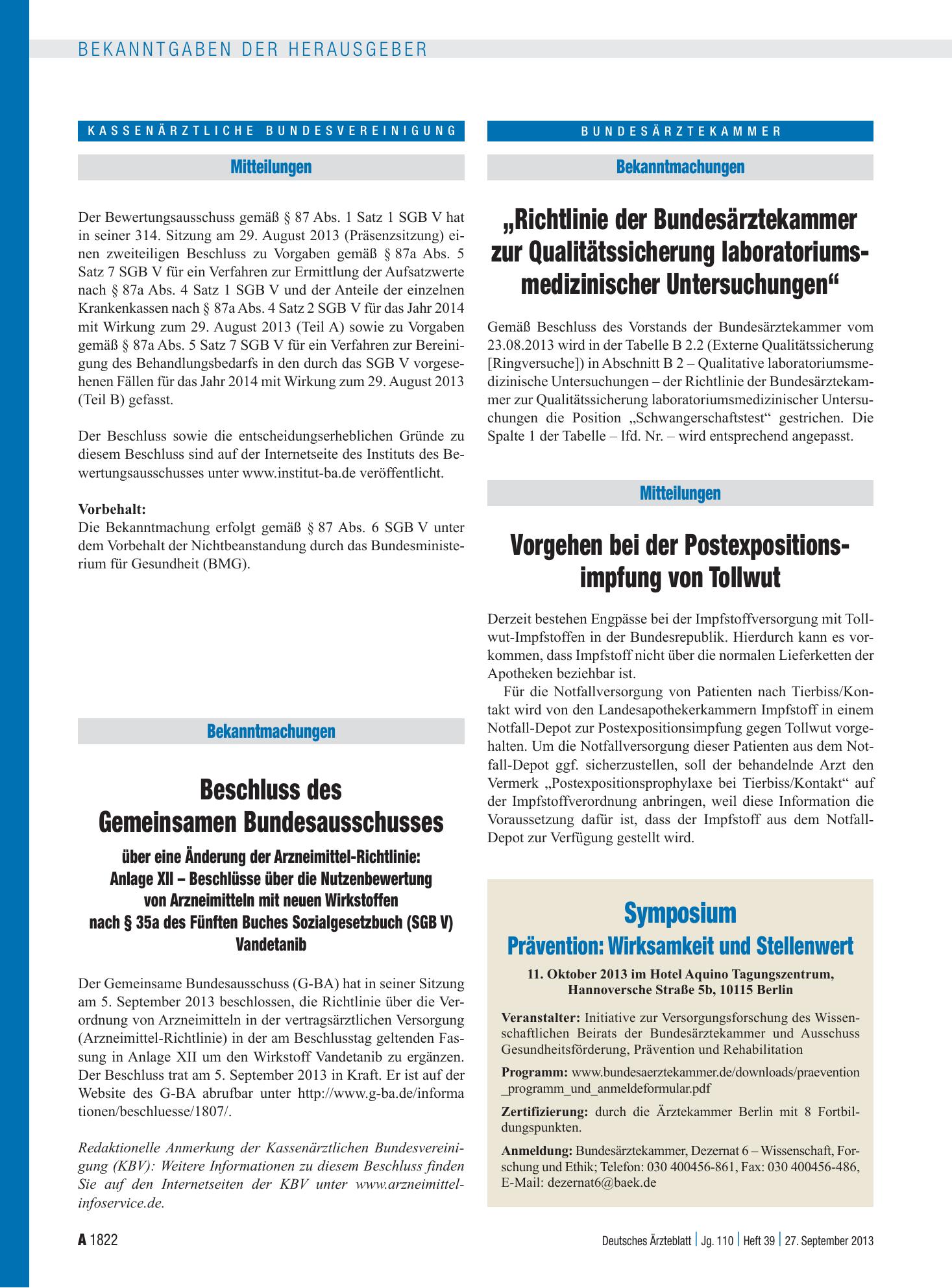 Vorschauseite 1: Mitteilungen – Deutsches Ärzteblatt