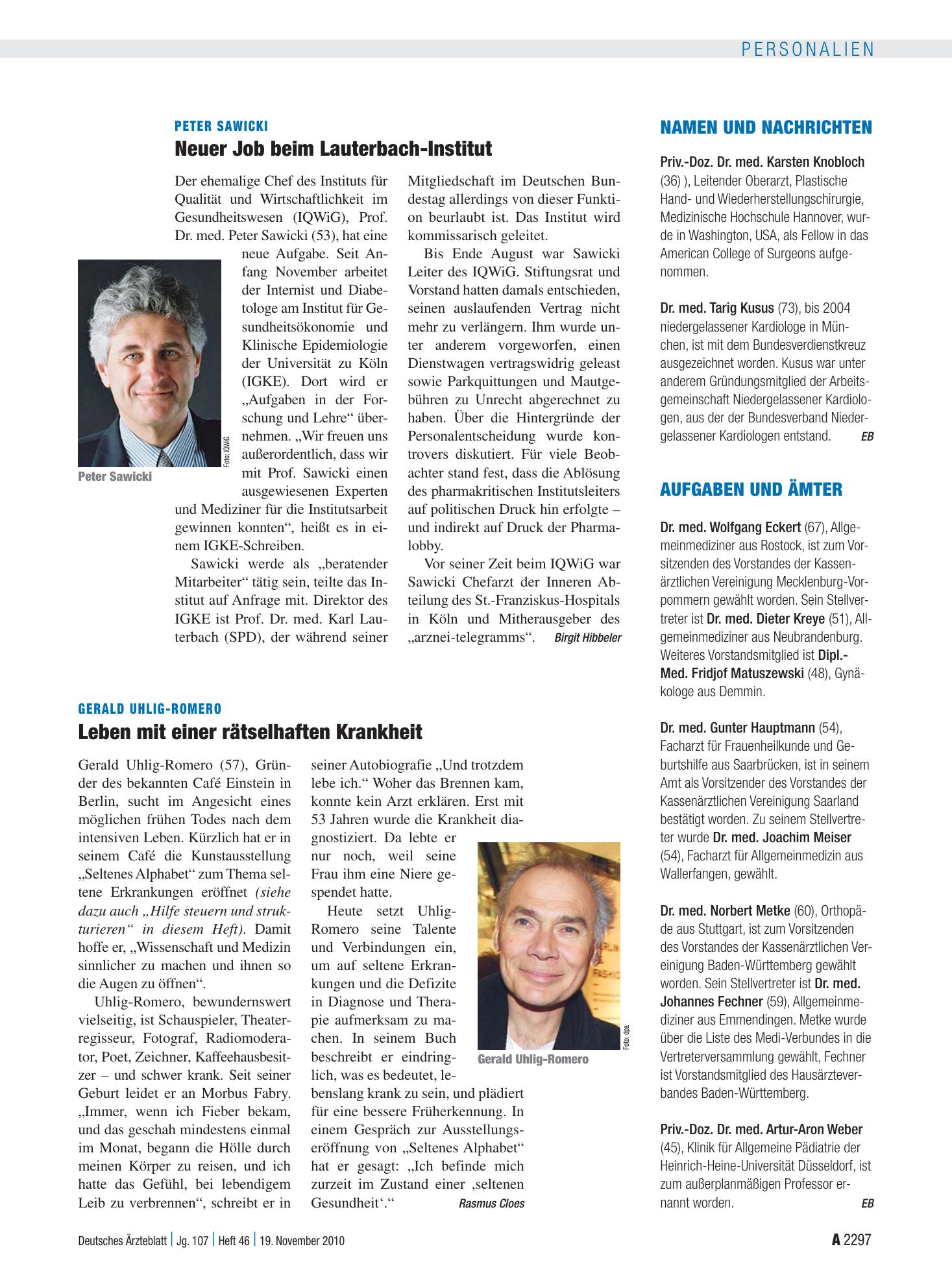 Vorschauseite 1: Aufgaben und Ämter – Deutsches Ärzteblatt