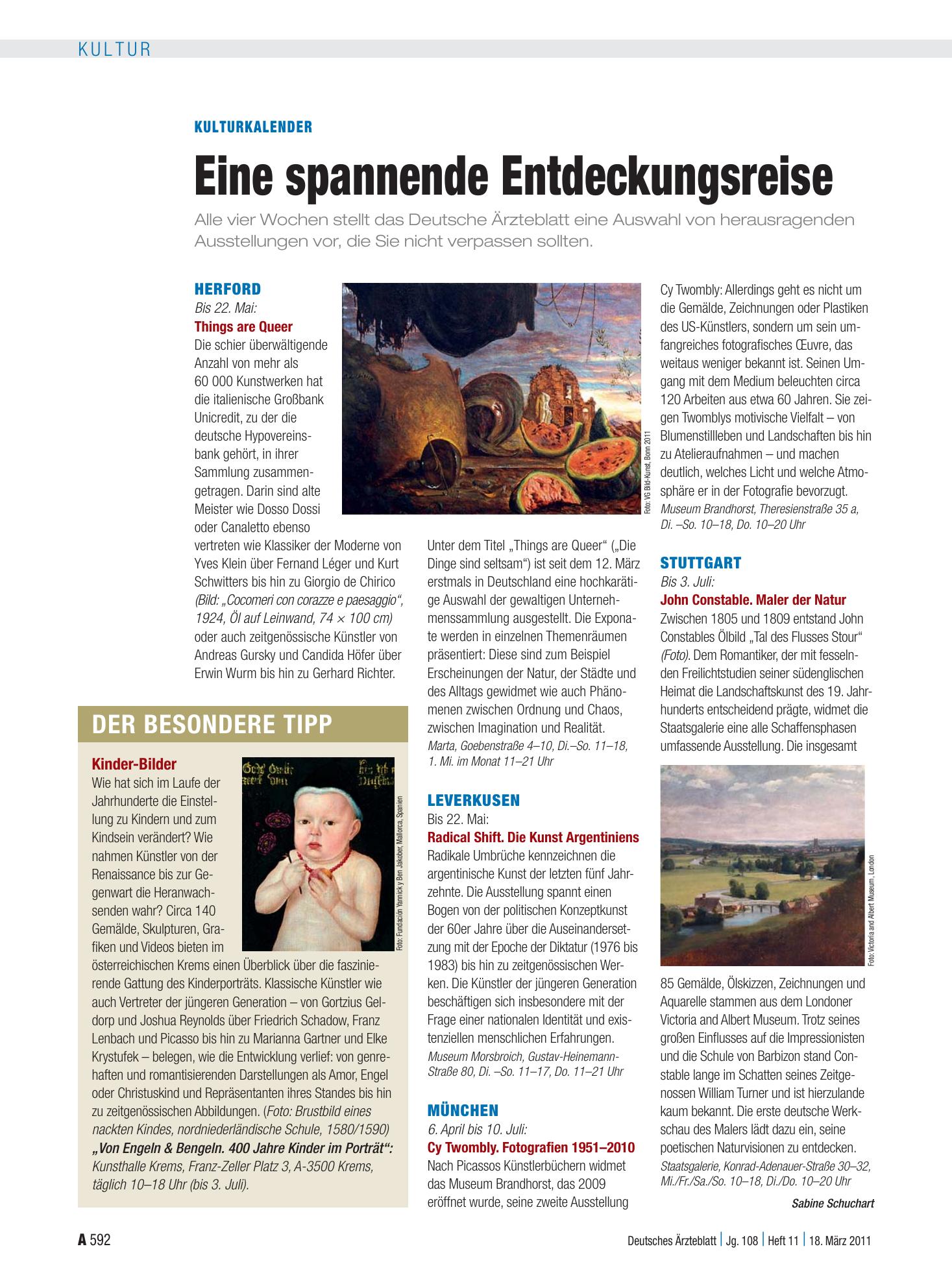 Vorschauseite 1: Kulturkalender: Eine spannende Entdeckungsreise – Deutsches Ärzteblatt