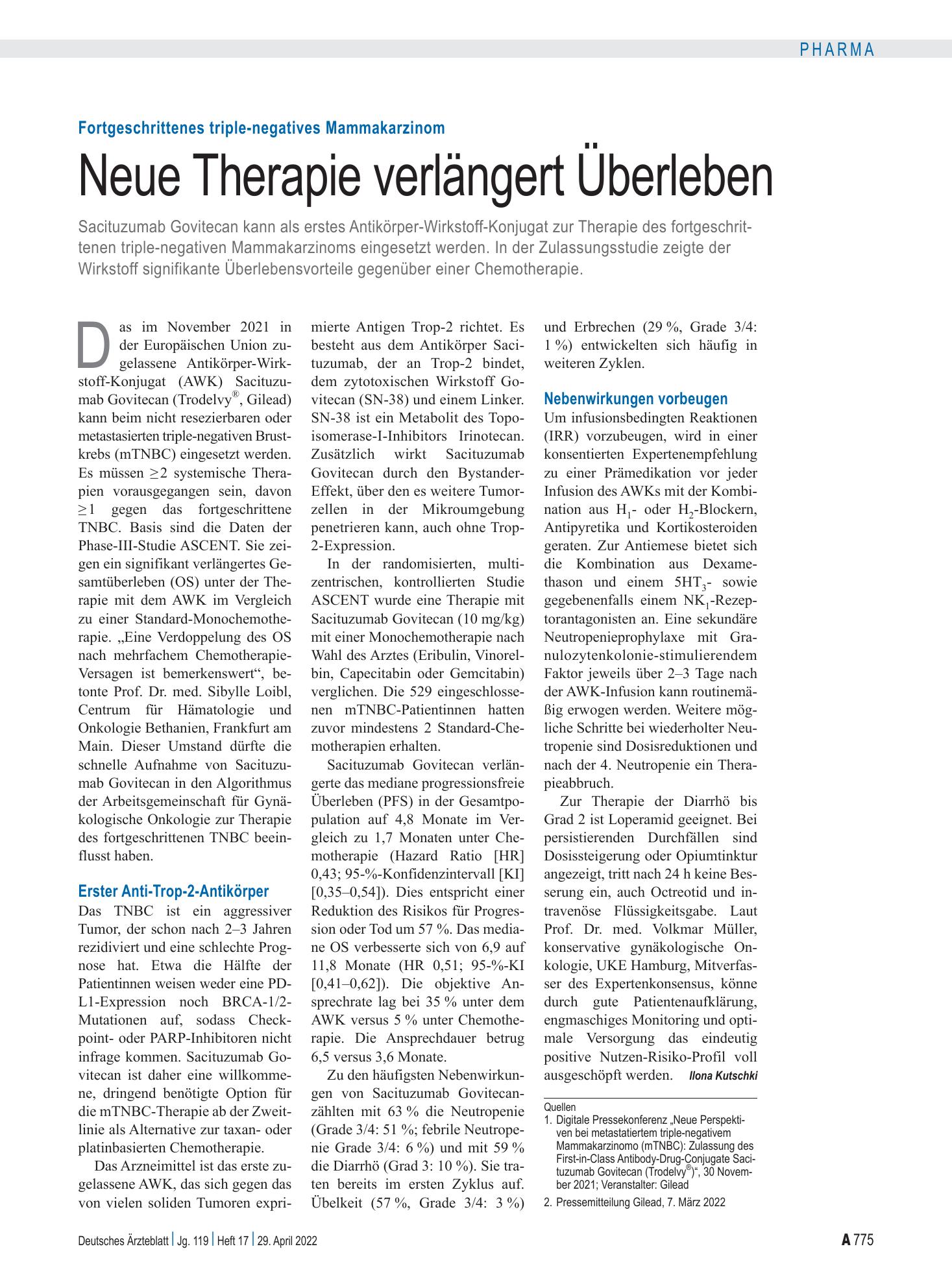 Vorschauseite 1: Fortgeschrittenes triple-negatives Mammakarzinom: Neue Therapie verlängert Überleben – Deutsches Ärzteblatt