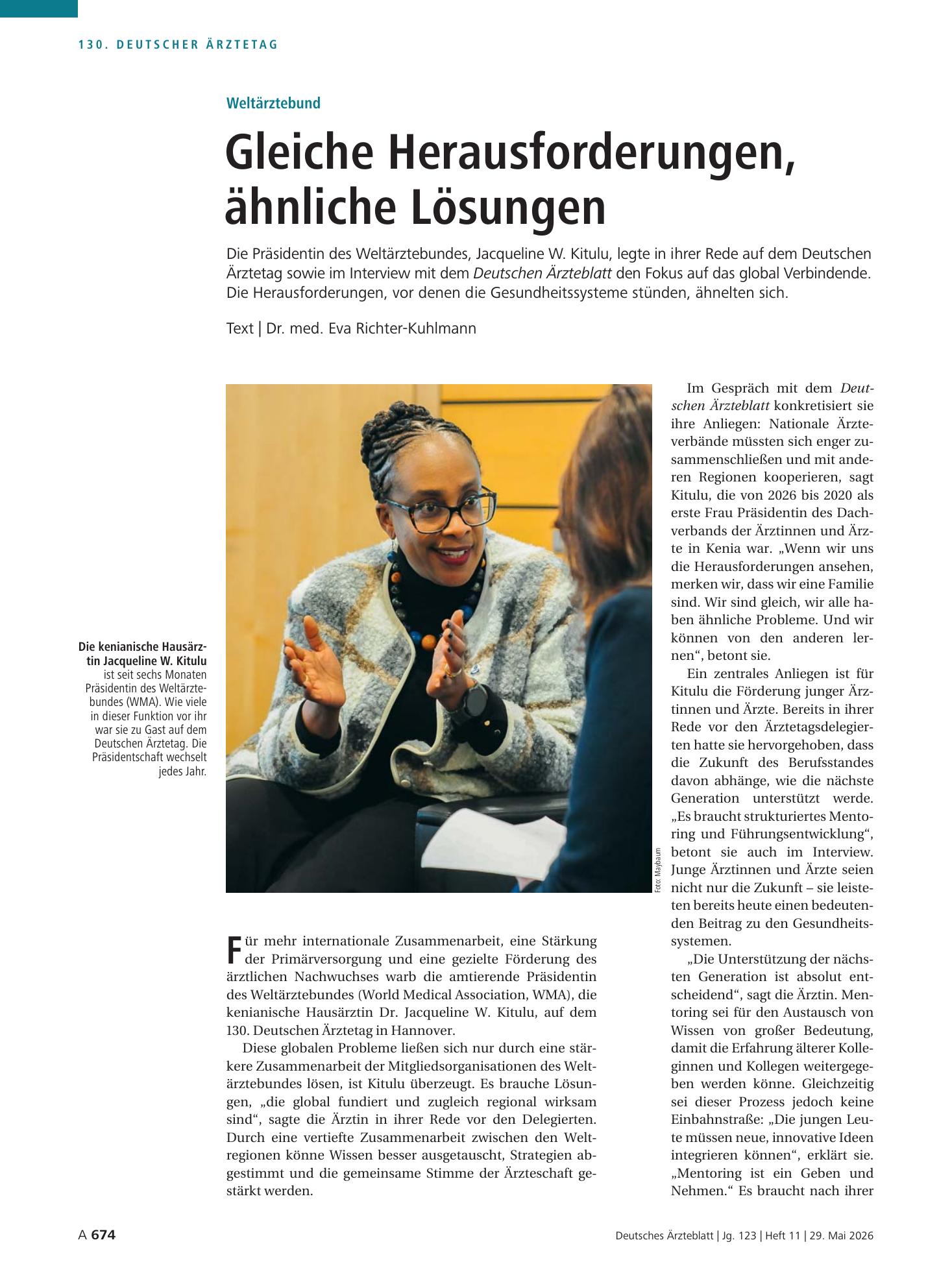 Vorschauseite 1: Weltärztebund: Gleiche Herausforderungen, ähnliche Lösungen – Deutsches Ärzteblatt