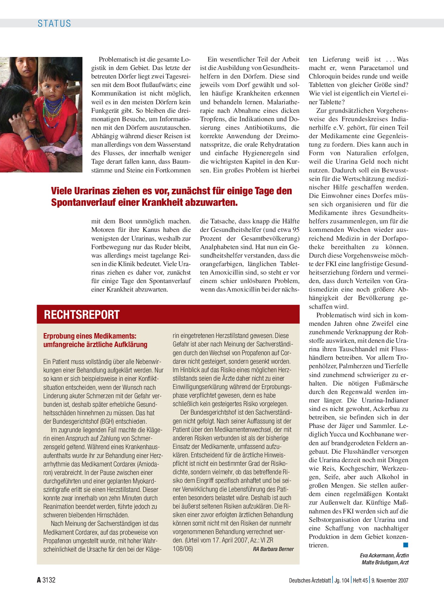Vorschauseite 1: Erprobung eines Medikaments: umfangreiche ärztliche Aufklärung – Deutsches Ärzteblatt
