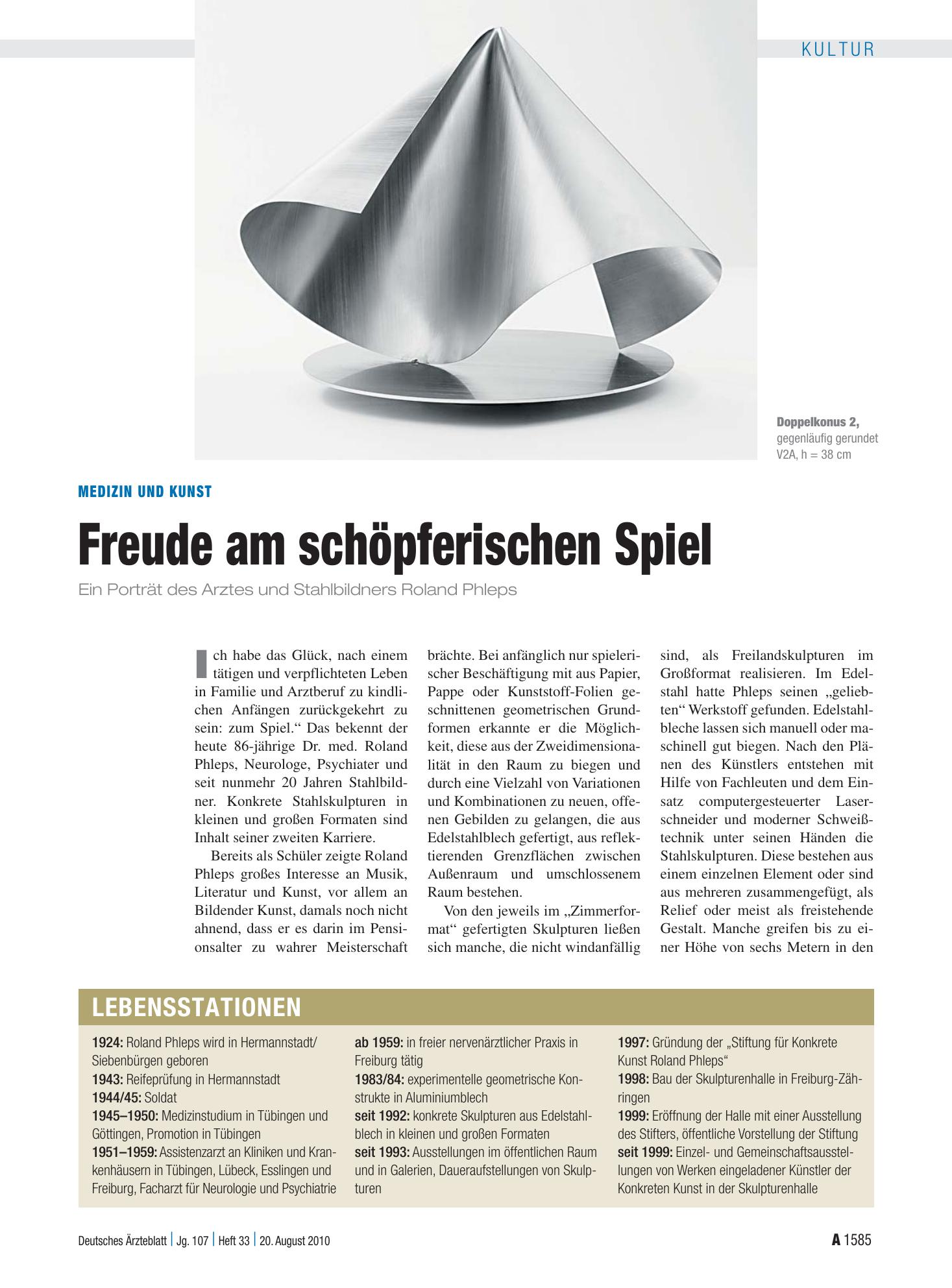 Vorschauseite 1: Medizin und Kunst: Freude am schöpferischen Spiel – Deutsches Ärzteblatt