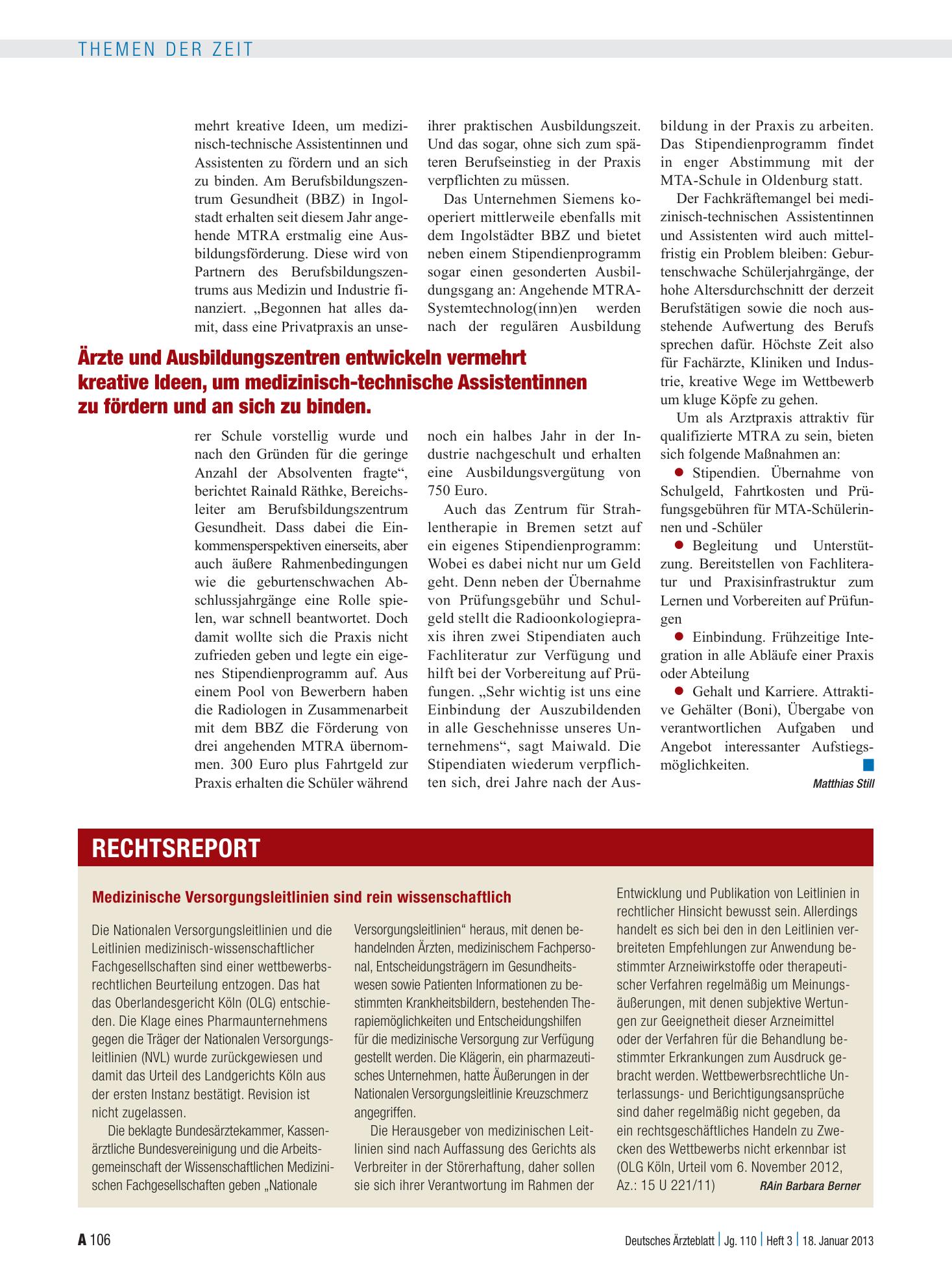 Vorschauseite 1: Medizinische Versorgungsleitlinien sind rein wissenschaftlich – Deutsches Ärzteblatt