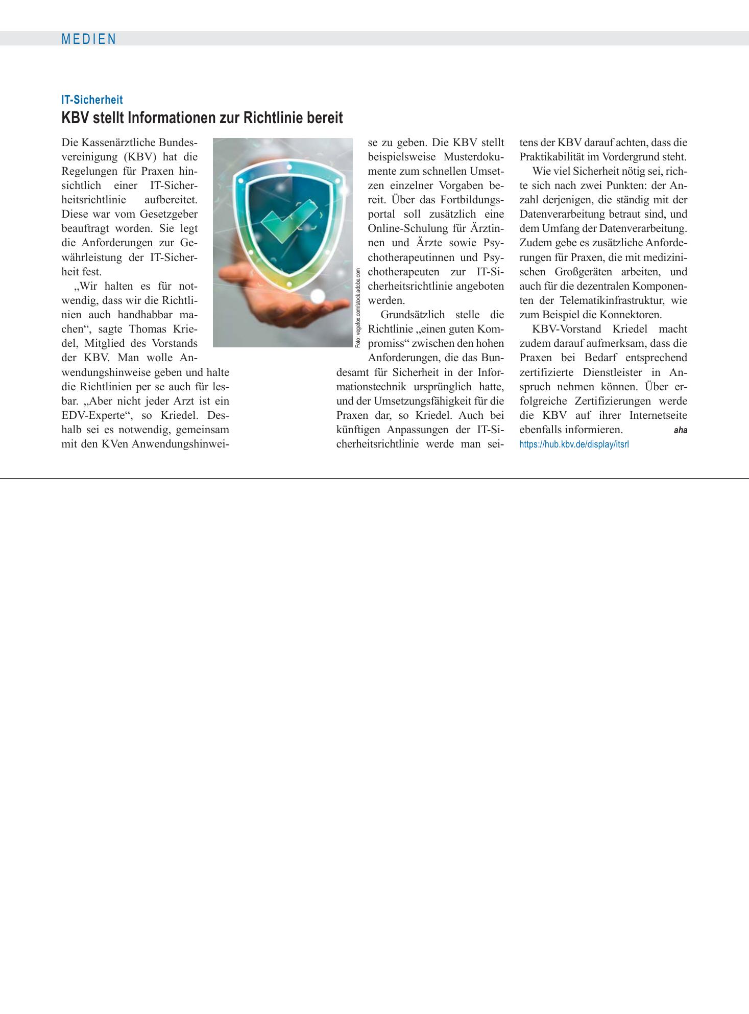 Vorschauseite 1: IT-Sicherheit: KBV stellt Informationen zur Richtlinie bereit – Deutsches Ärzteblatt