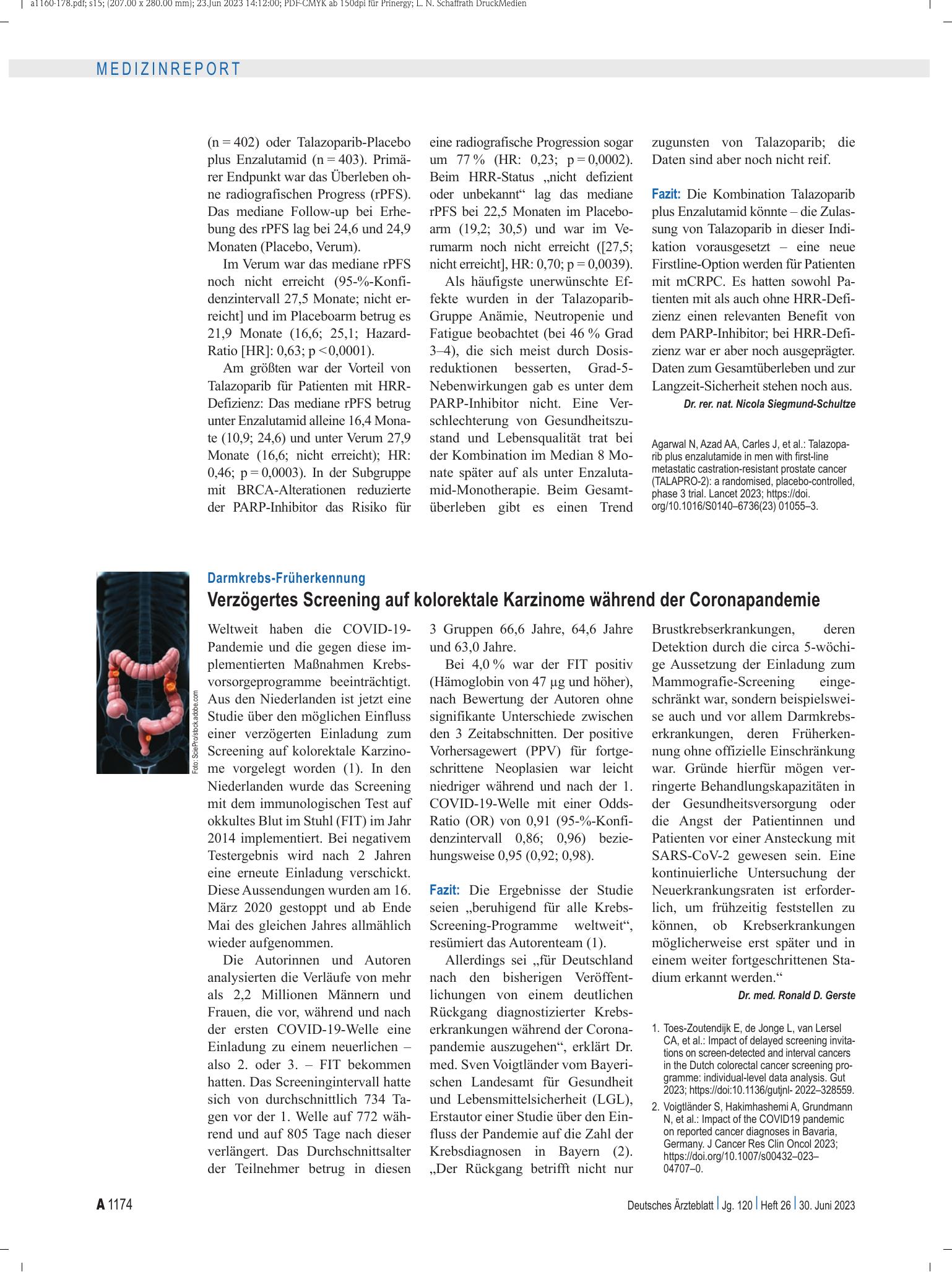 Vorschauseite 1: Darmkrebs-Früherkennung: Verzögertes Screening auf kolorektale Karzinome während der Coronapandemie – Deutsches Ärzteblatt