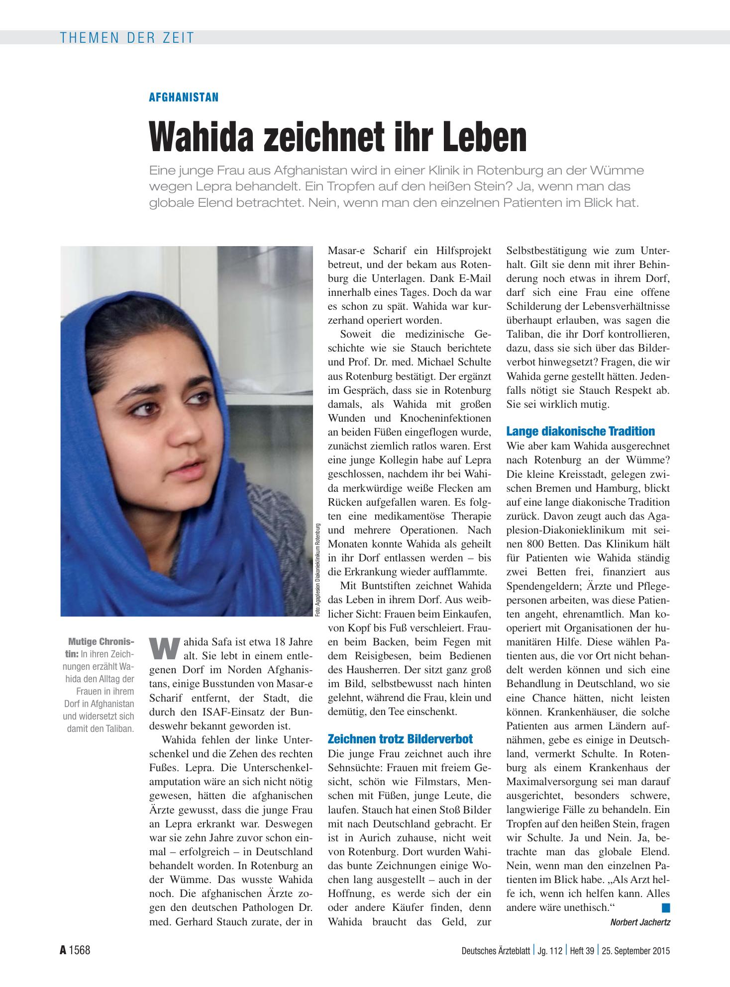 Vorschauseite 1: Afghanistan: Wahida zeichnet ihr Leben – Deutsches Ärzteblatt