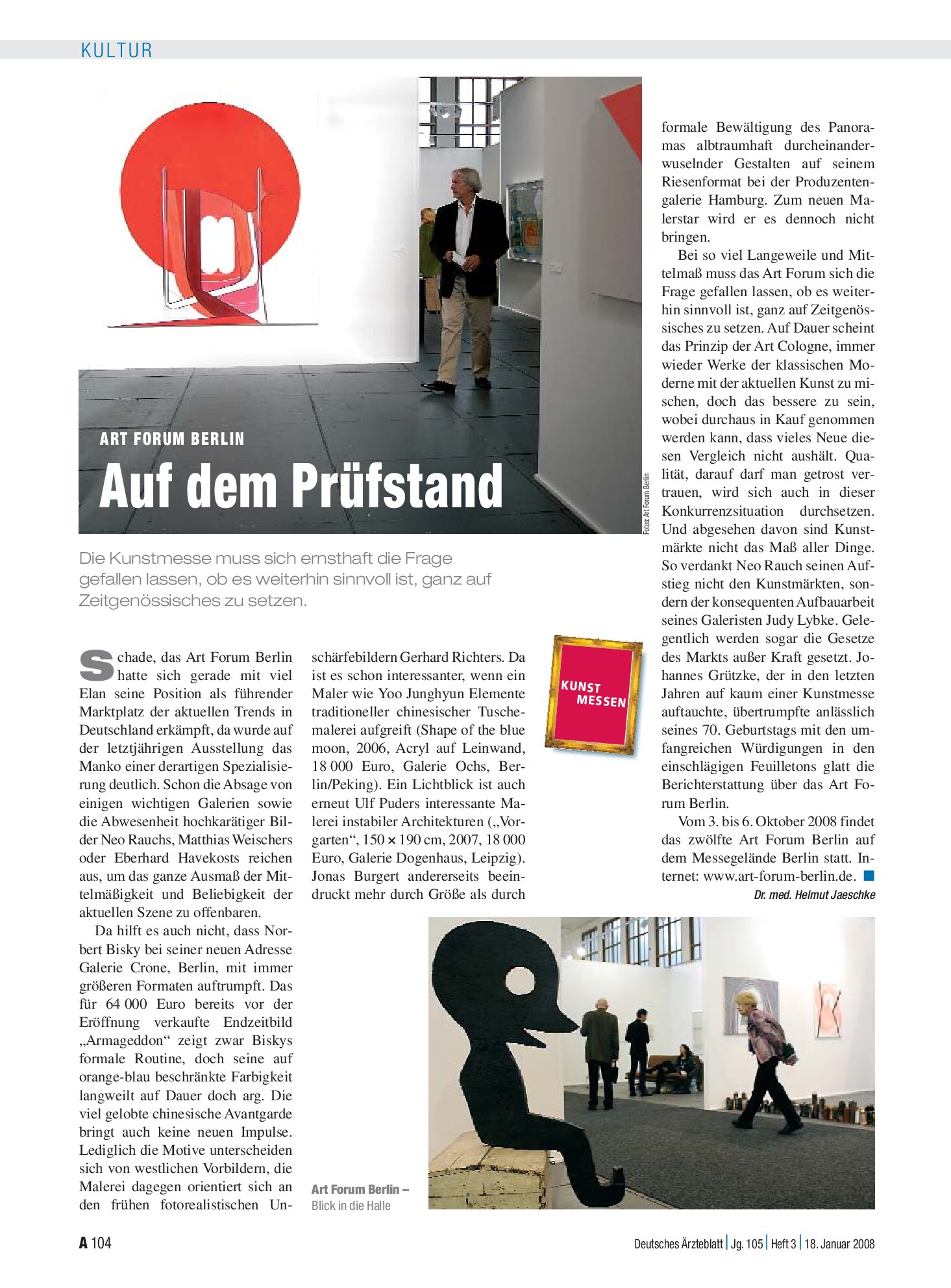 Vorschauseite 1: Art Forum Berlin: Auf dem Prüfstand – Deutsches Ärzteblatt