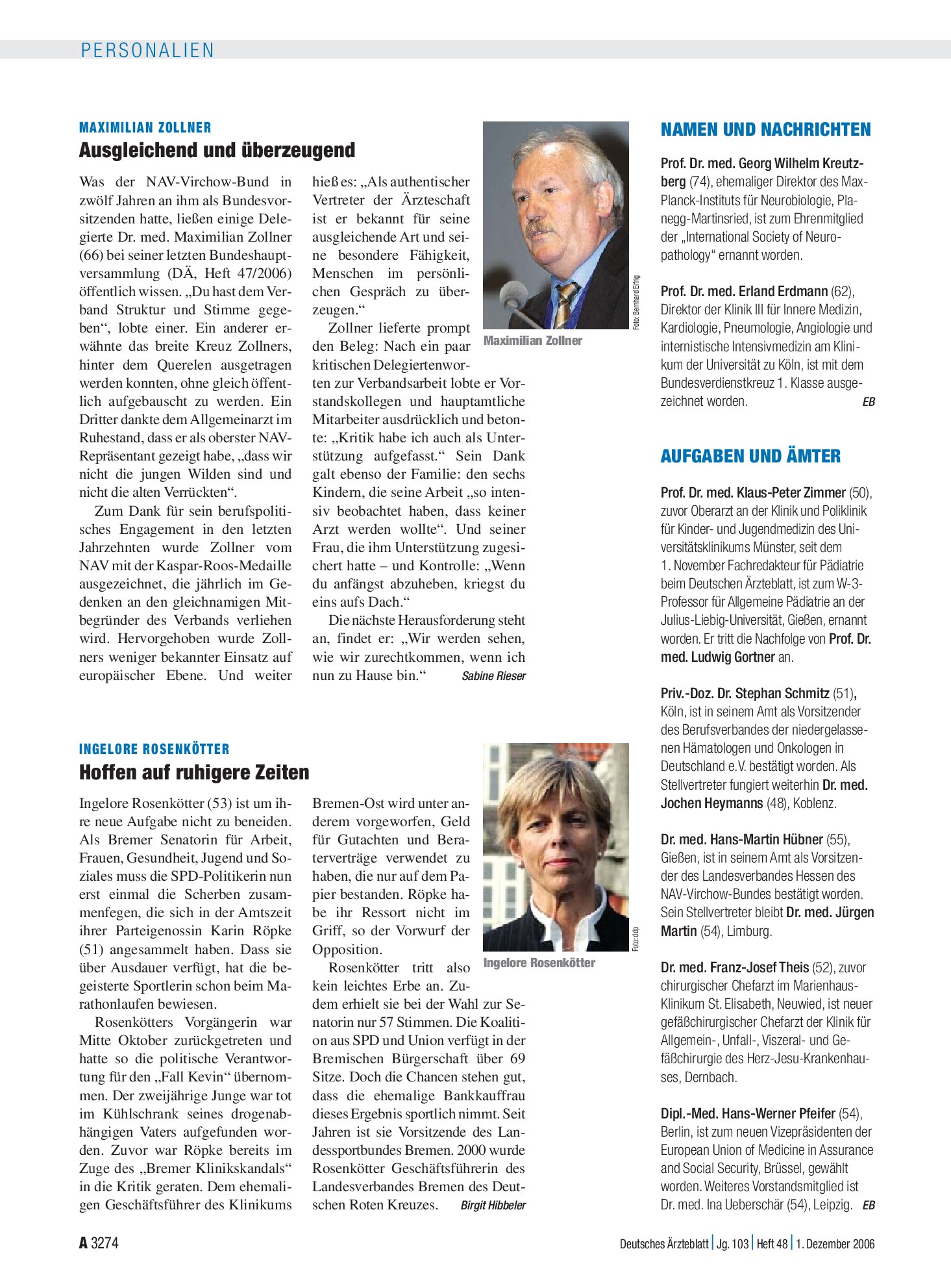 Vorschauseite 1: Namen und Nachrichten – Deutsches Ärzteblatt