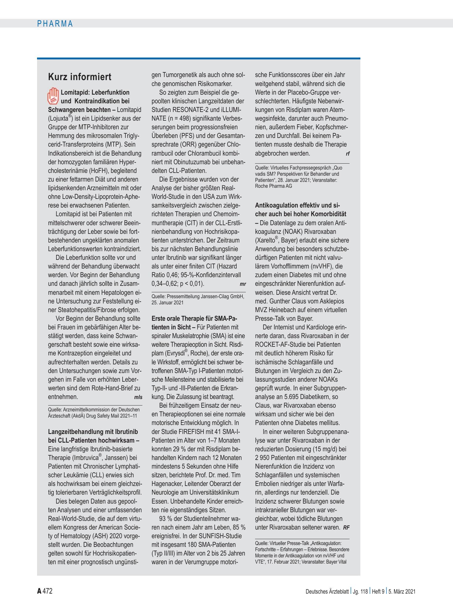 Vorschauseite 1: Kurz informiert – Deutsches Ärzteblatt