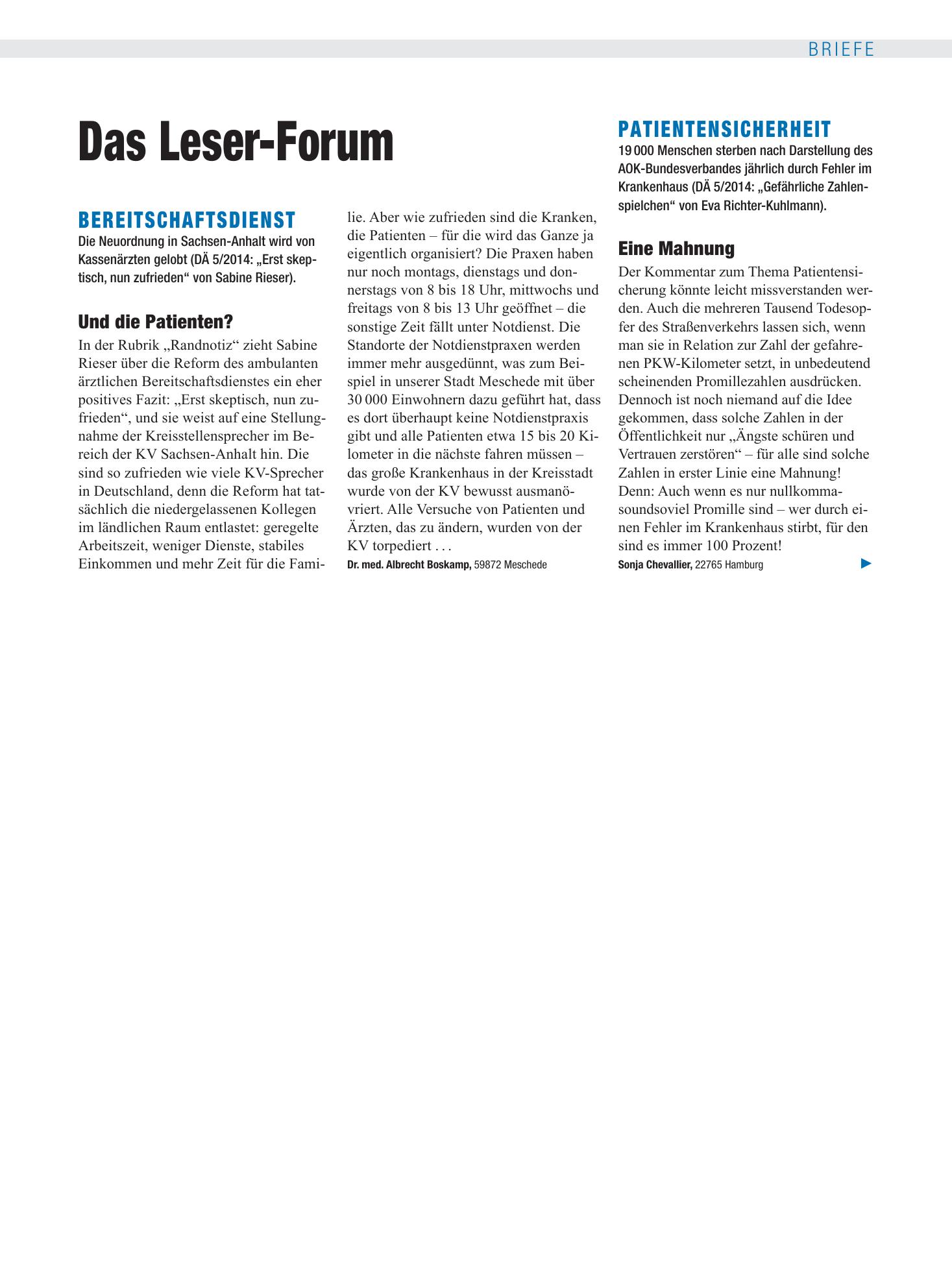 Vorschauseite 1: Patientensicherheit: Eine Mahnung – Deutsches Ärzteblatt