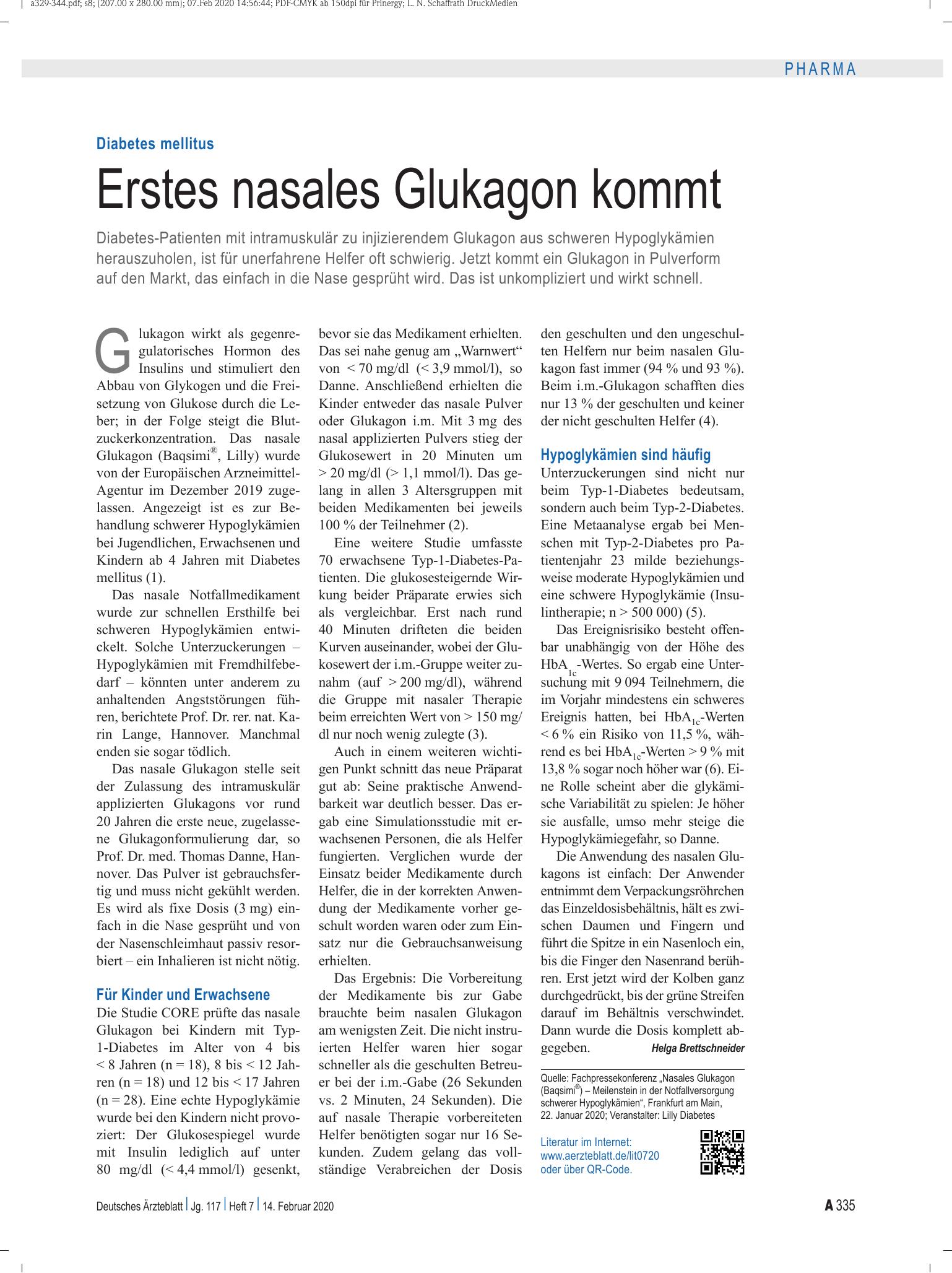 Vorschauseite 1: Diabetes mellitus: Erstes nasales Glukagon kommt – Deutsches Ärzteblatt
