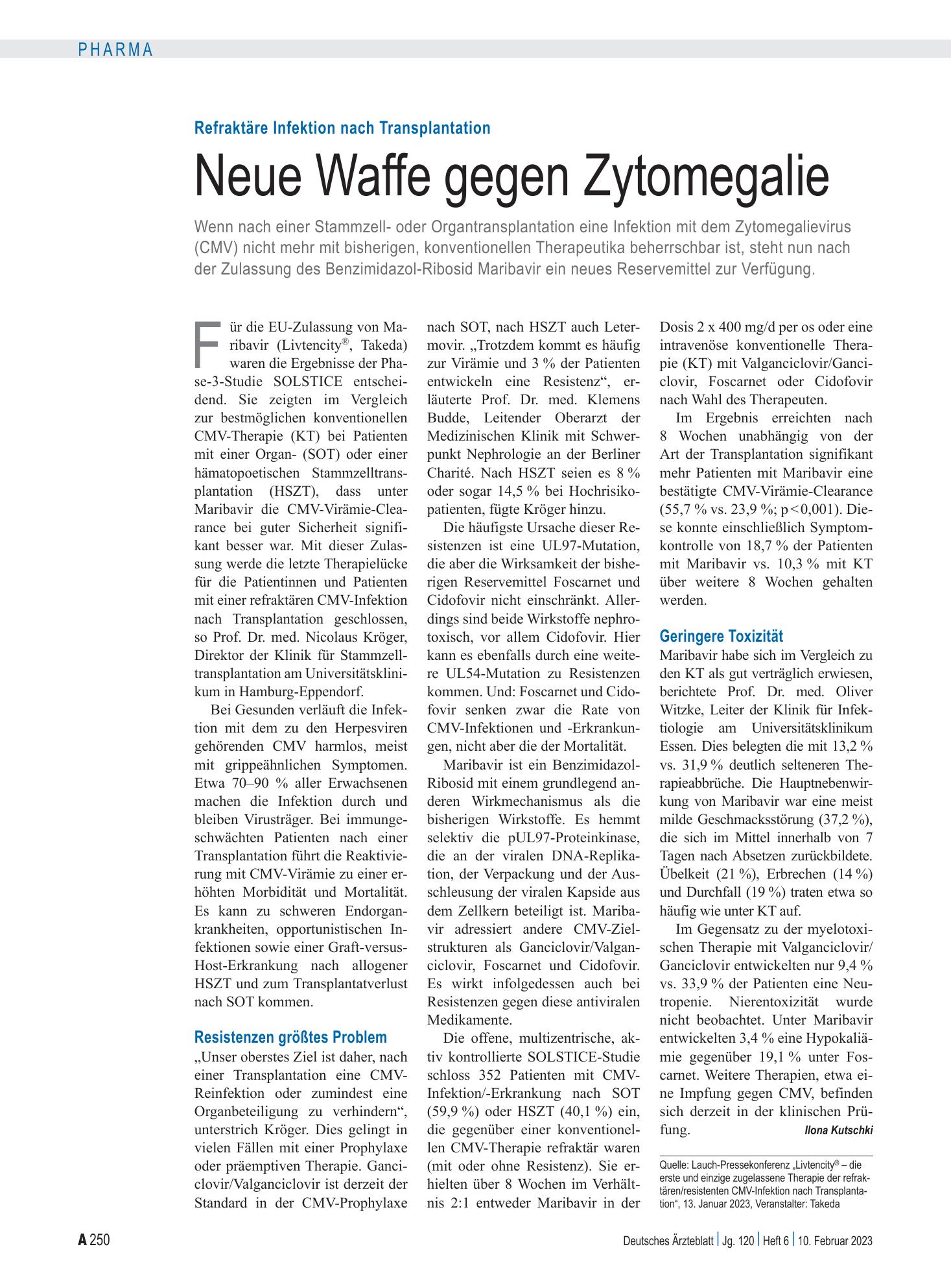 Vorschauseite 1: Refraktäre Infektion nach Transplantation: Neue Waffe gegen Zytomegalie – Deutsches Ärzteblatt