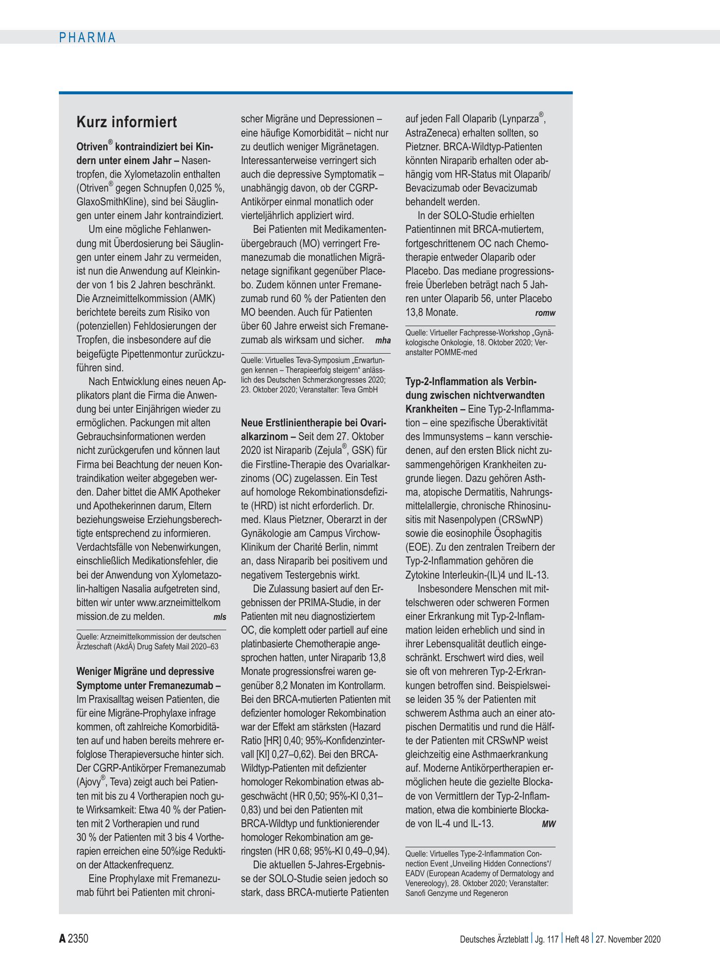 Vorschauseite 1: Kurz informiert – Deutsches Ärzteblatt