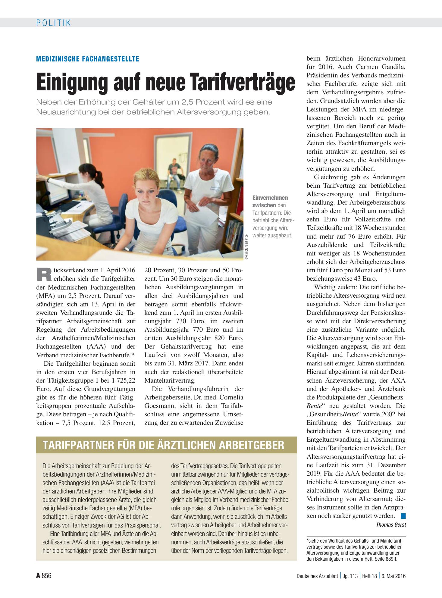 Vorschauseite 1: Medizinische Fachangestellte: Einigung auf neue Tarifverträge – Deutsches Ärzteblatt