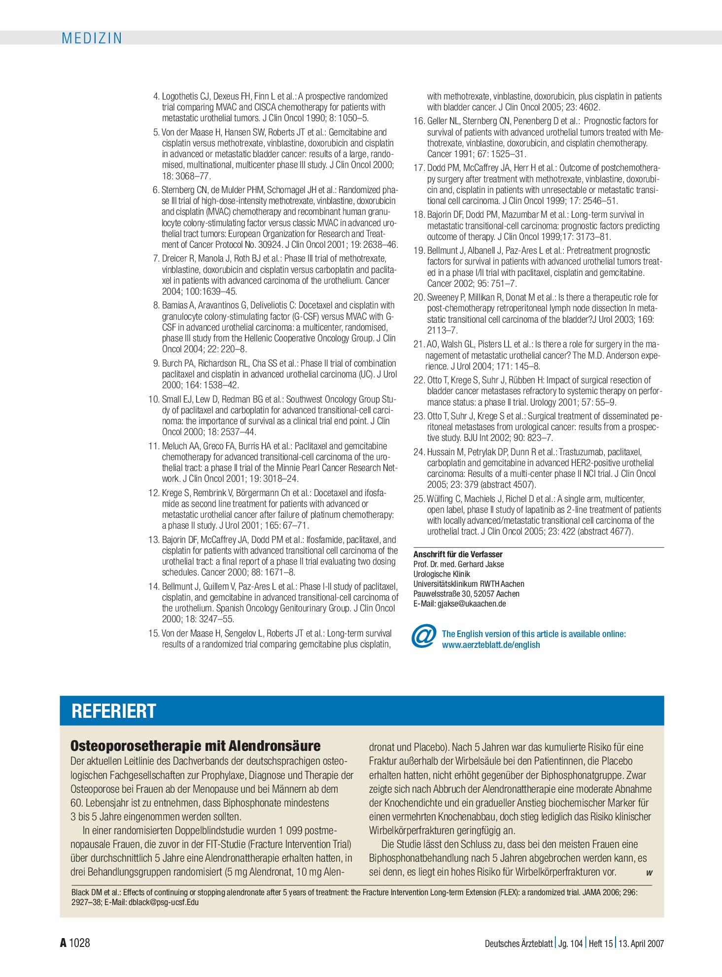 Vorschauseite 1: Osteoporosetherapie mit Alendronsäure – Deutsches Ärzteblatt