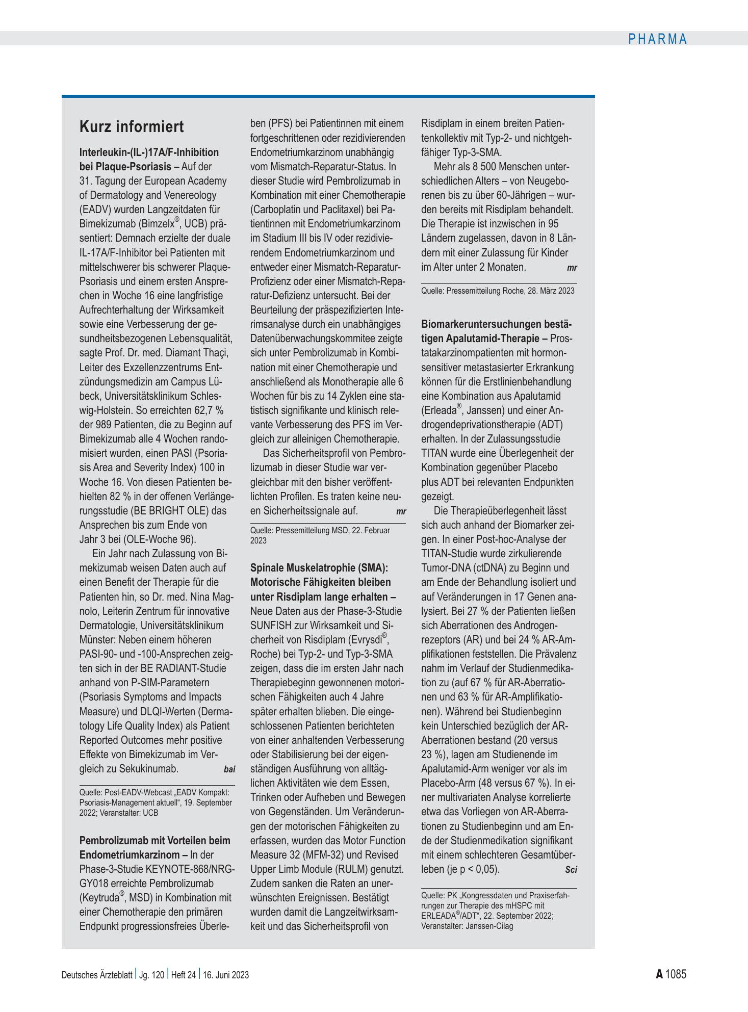Vorschauseite 1: Kurz informiert – Deutsches Ärzteblatt