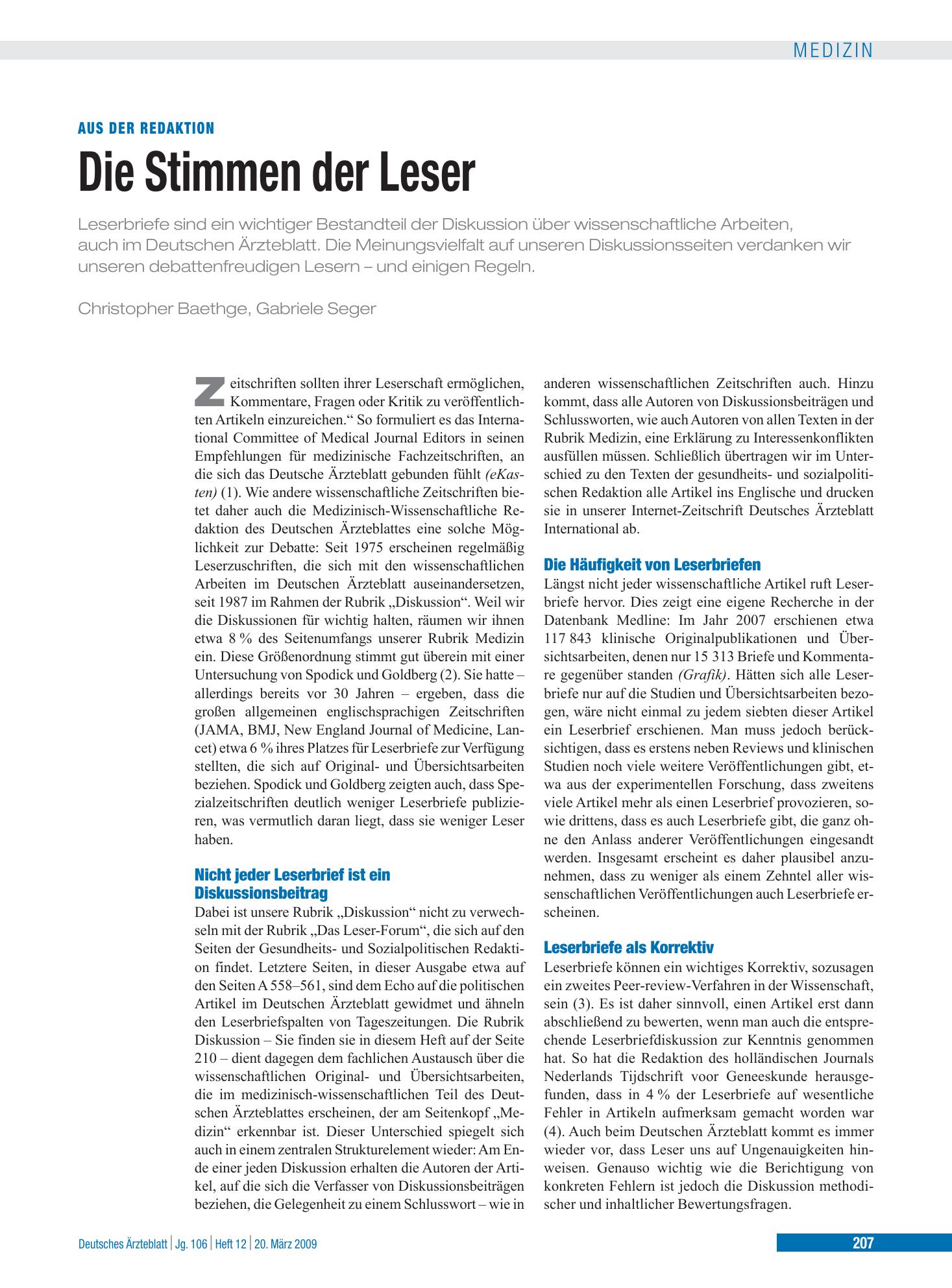 Vorschauseite 1: Die Stimmen der Leser – Deutsches Ärzteblatt