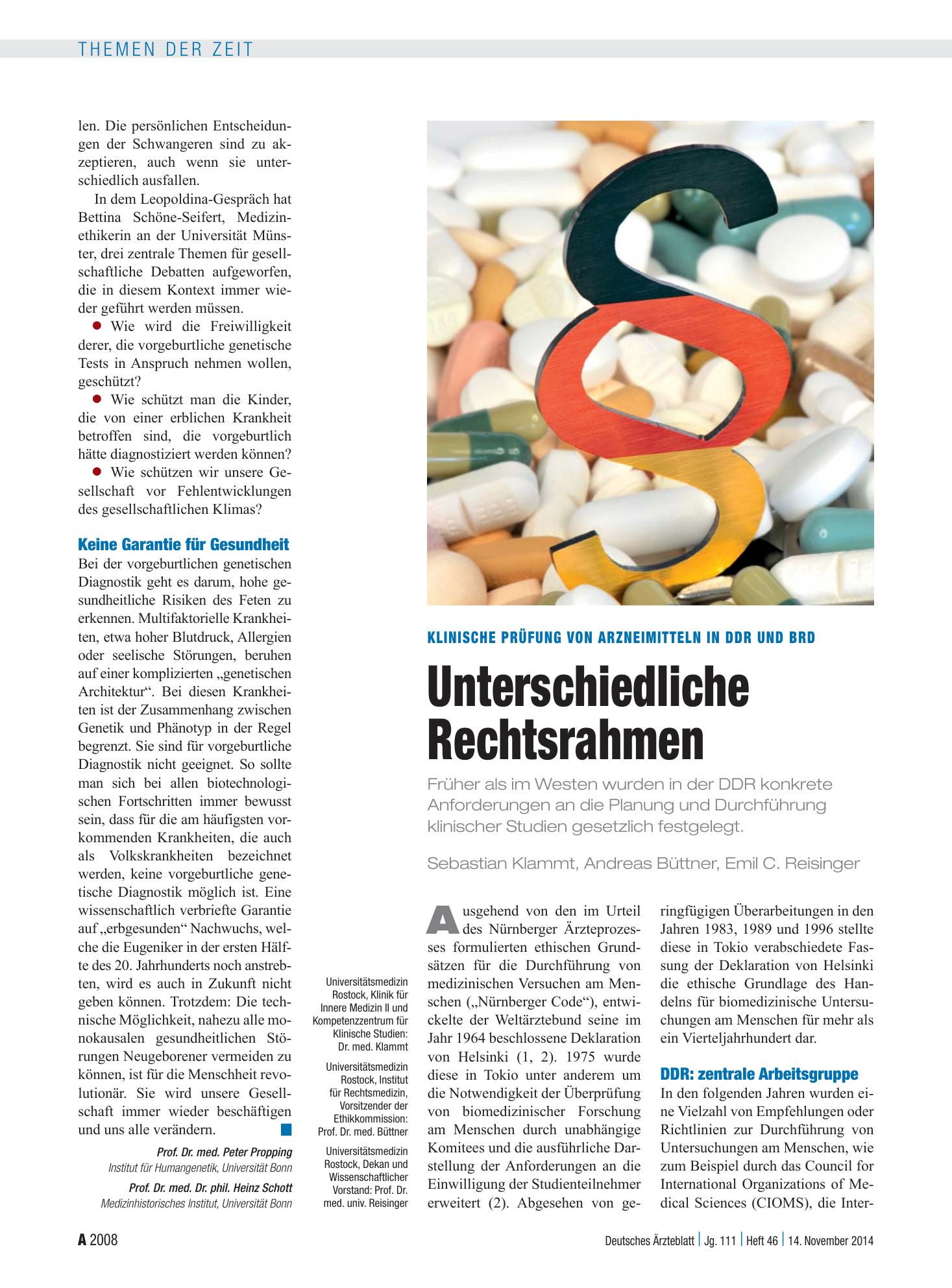 Vorschauseite 1: Klinische Prüfung von Arzneimitteln in DDR und BRD: Unterschiedliche Rechtsrahmen – Deutsches Ärzteblatt