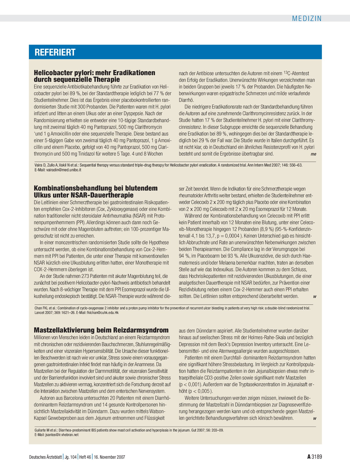 Vorschauseite 1: Kombinationsbehandlung bei blutendem Ulkus unter NSAR-Dauertherapie – Deutsches Ärzteblatt