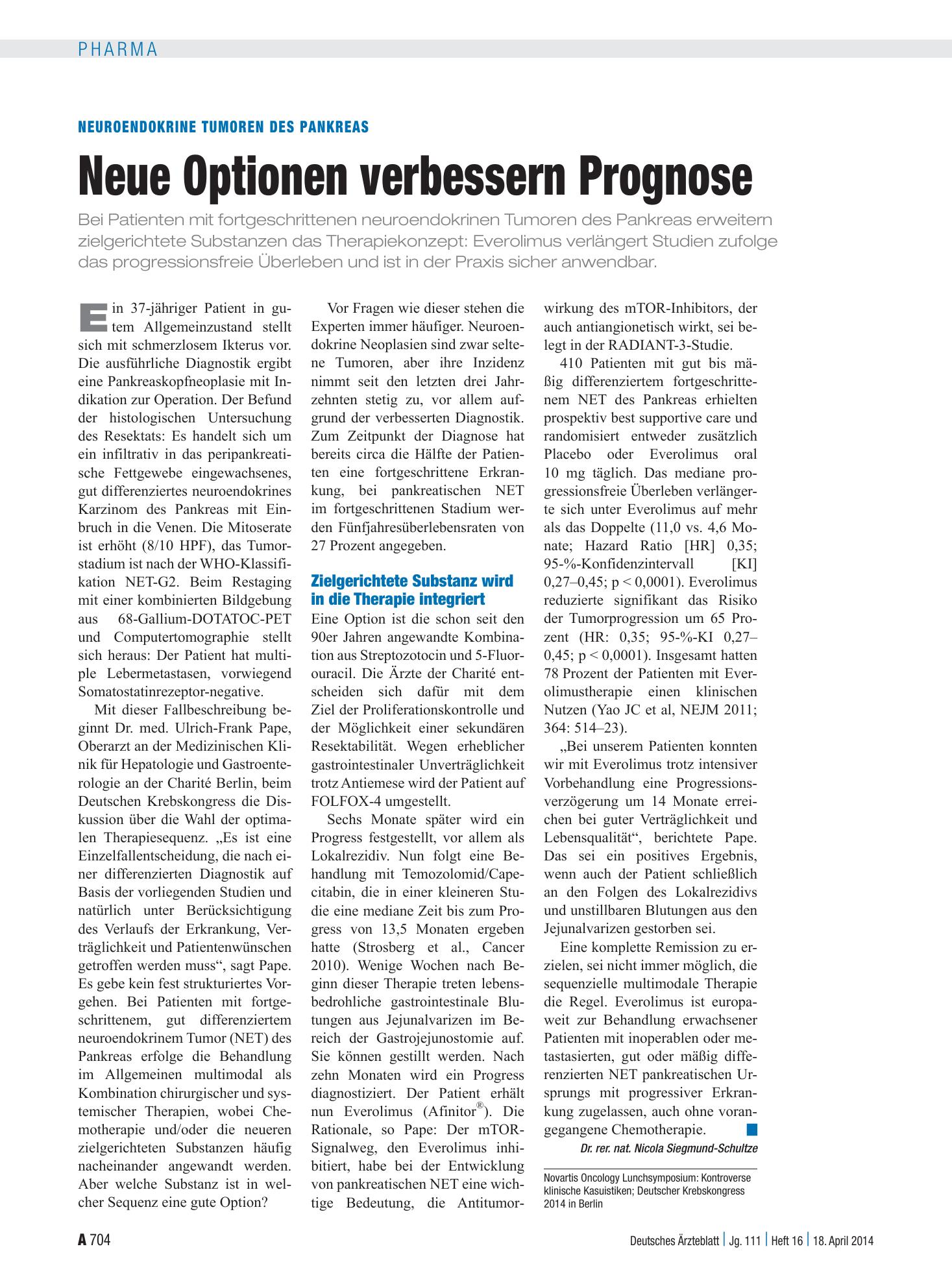 Vorschauseite 1: Neuroendokrine Tumoren des Pankreas: Neue Optionen verbessern Prognose – Deutsches Ärzteblatt