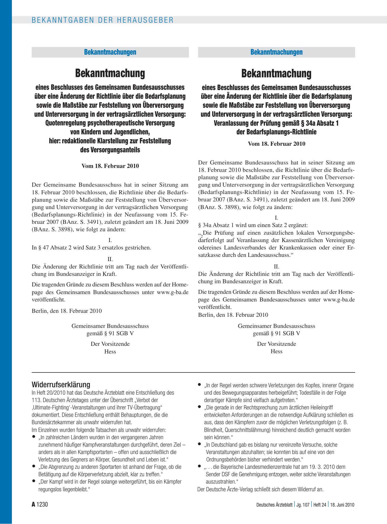 Vorschauseite 1: Widerrufserklärung – Deutsches Ärzteblatt