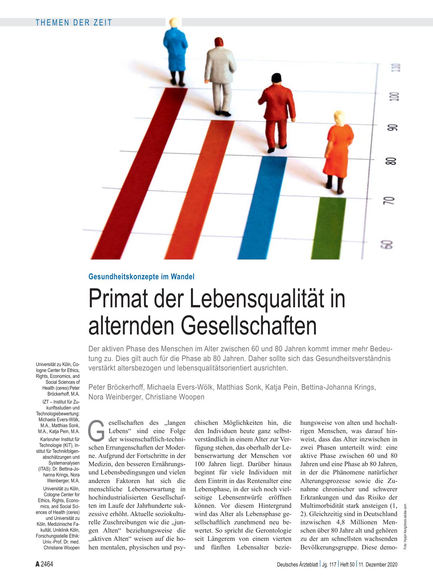 Vorschauseite 1: Gesundheitskonzepte im Wandel: Primat der Lebensqualität in alternden Gesellschaften – Deutsches Ärzteblatt