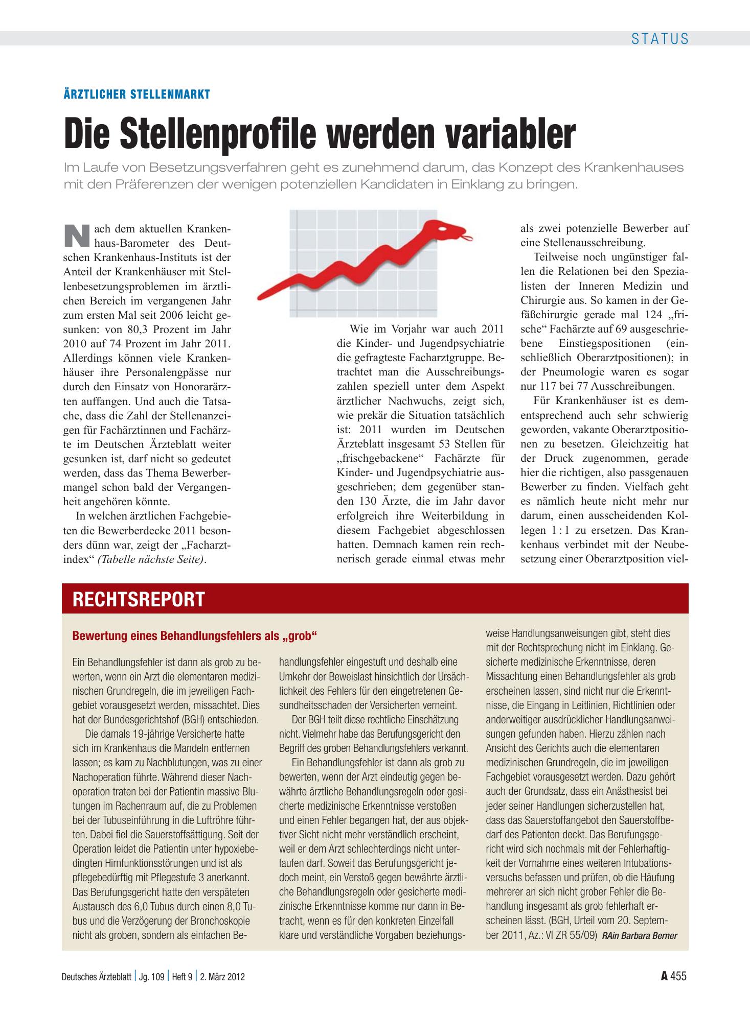 Vorschauseite 1: Bewertung eines Behandlungsfehlers als „grob“ – Deutsches Ärzteblatt