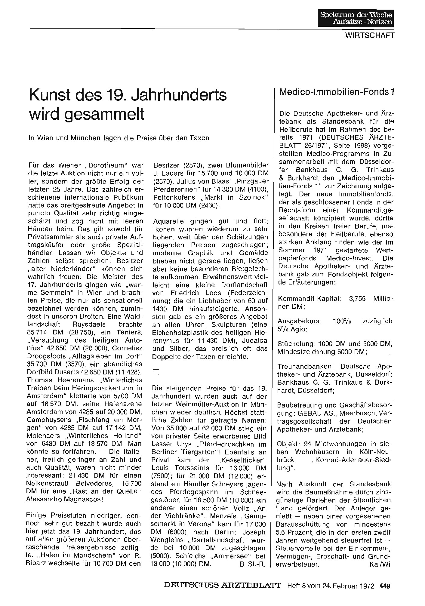 Vorschauseite 1: Kunst des 19. Jahrhunderts wird gesammelt: In Wien und München lagen die Preise über den Taxen