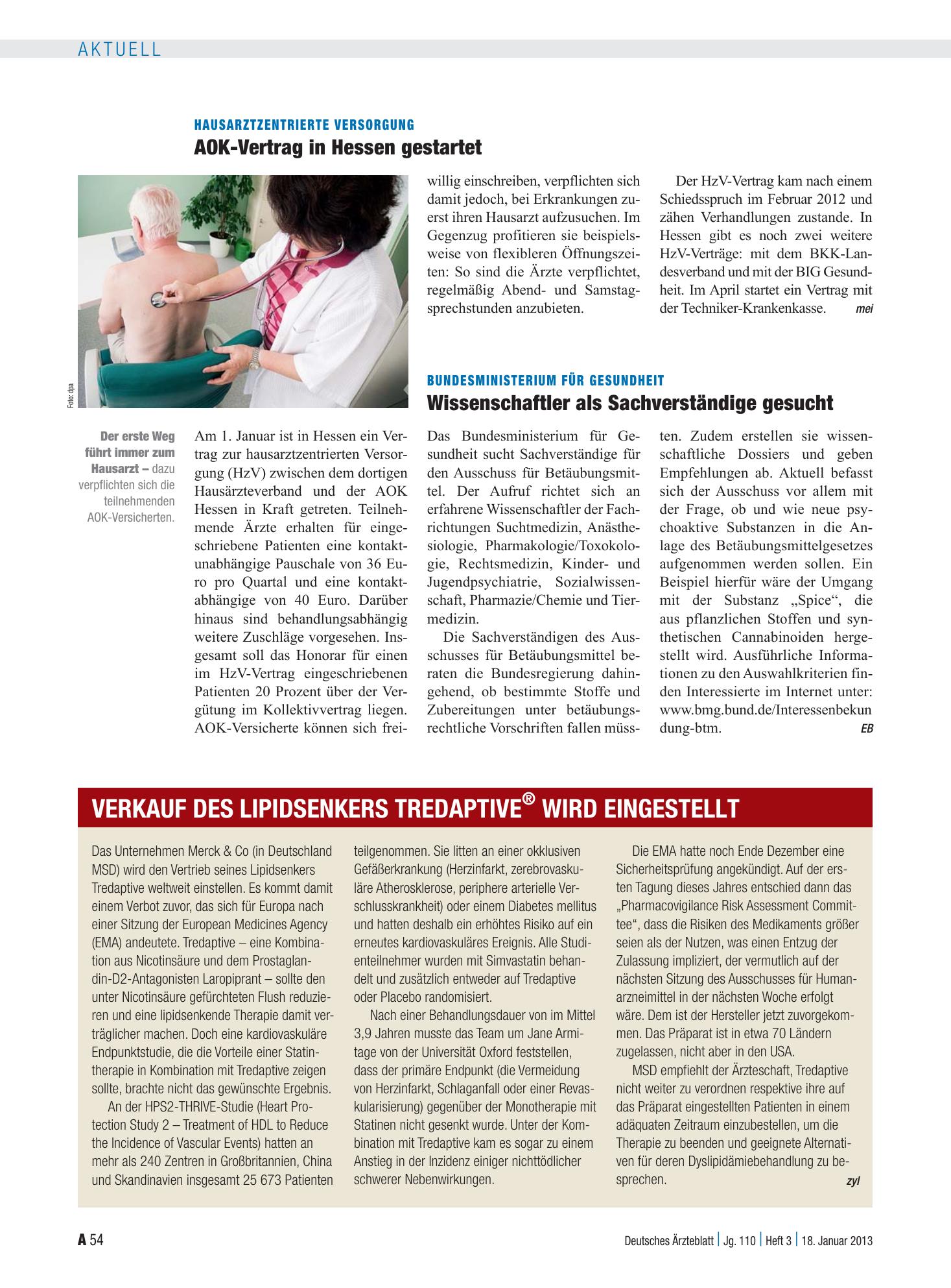 Vorschauseite 1: Hausarztzentrierte Versorgung: AOK-Vertrag in Hessen gestartet – Deutsches Ärzteblatt