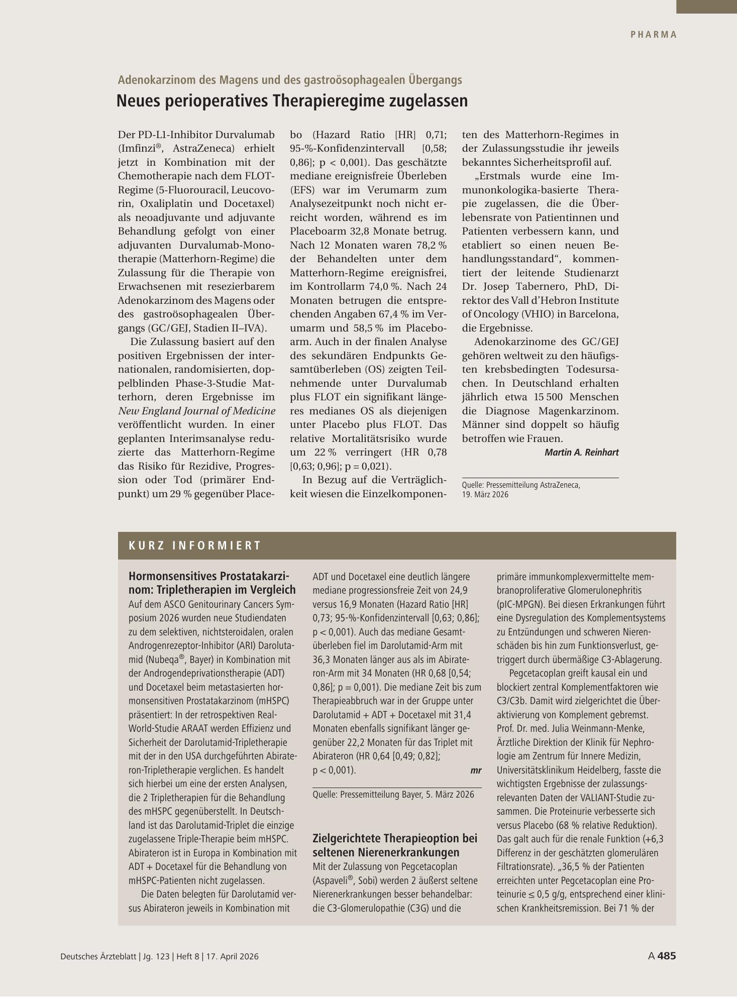 Vorschauseite 1: Kurz informiert – Deutsches Ärzteblatt