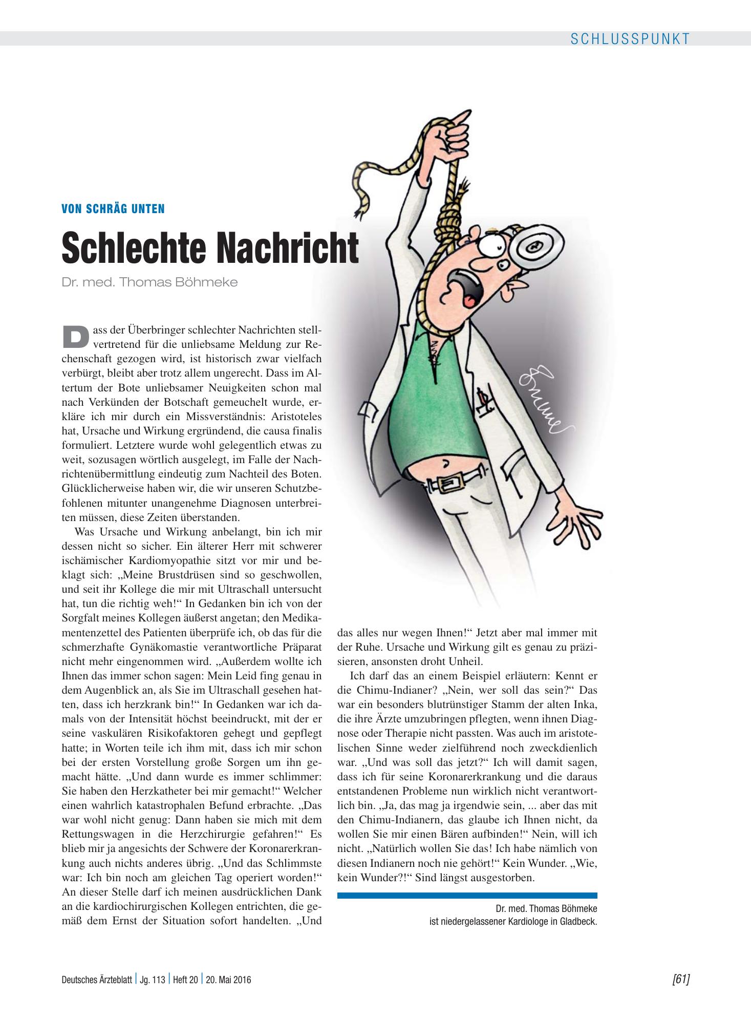 Vorschauseite 1: Von schräg unten: Schlechte Nachricht – Deutsches Ärzteblatt