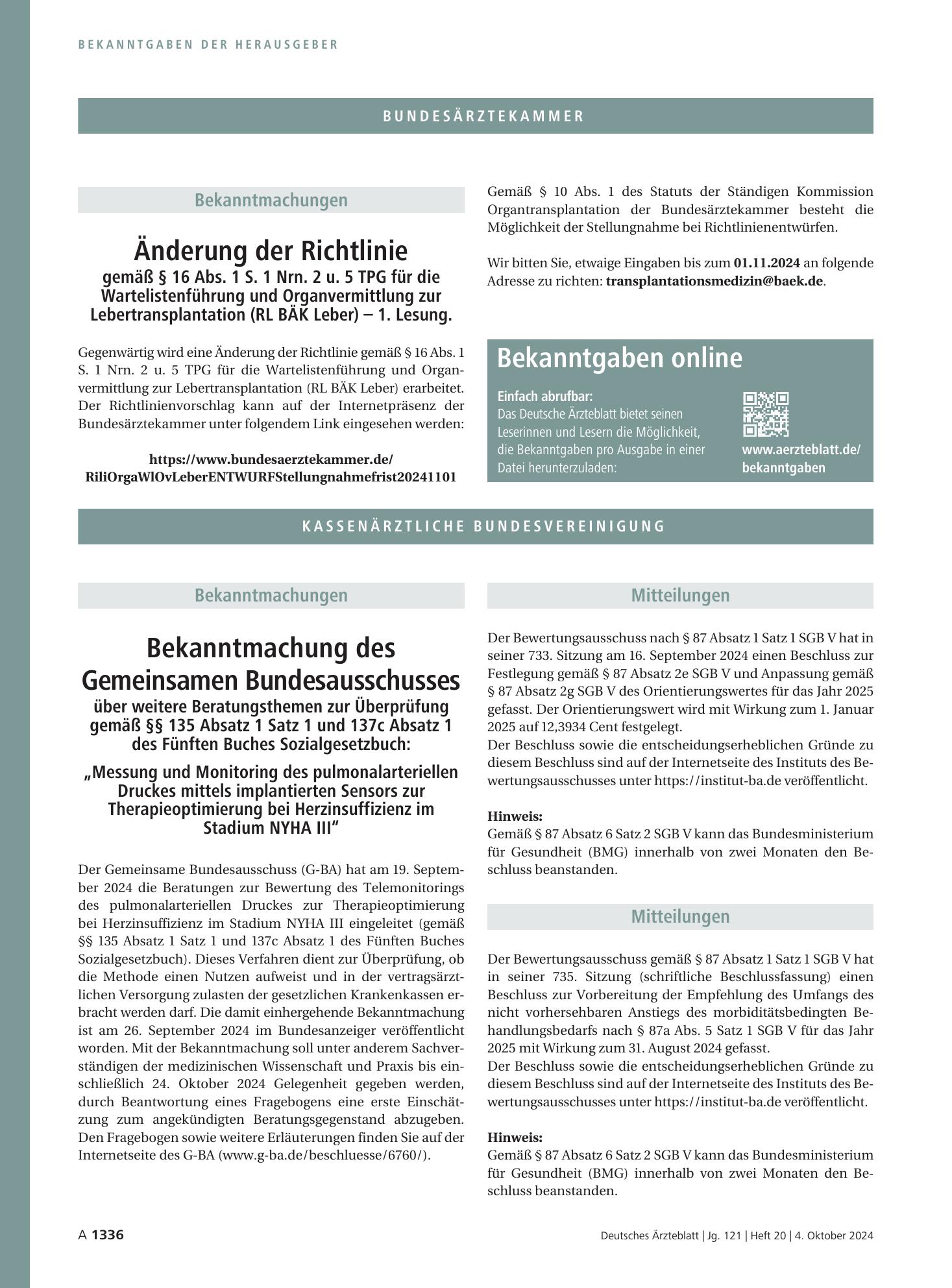 Vorschauseite 1: Mitteilungen – Deutsches Ärzteblatt