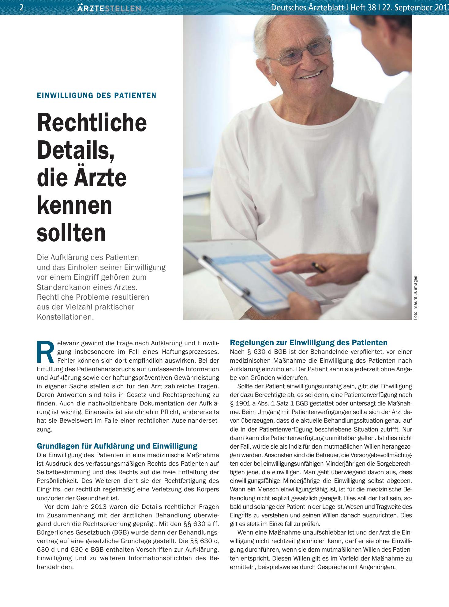 Vorschauseite 1: Einwilligung des Patienten: Rechtliche Details, die Ärzte kennen sollten – Deutsches Ärzteblatt