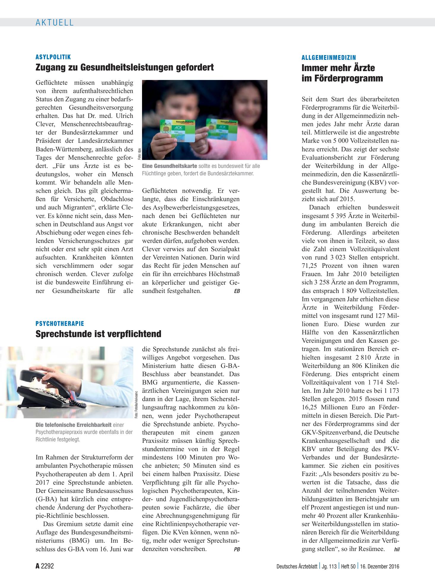 Vorschauseite 1: Allgemeinmedizin: Immer mehr Ärzte im Förderprogramm – Deutsches Ärzteblatt