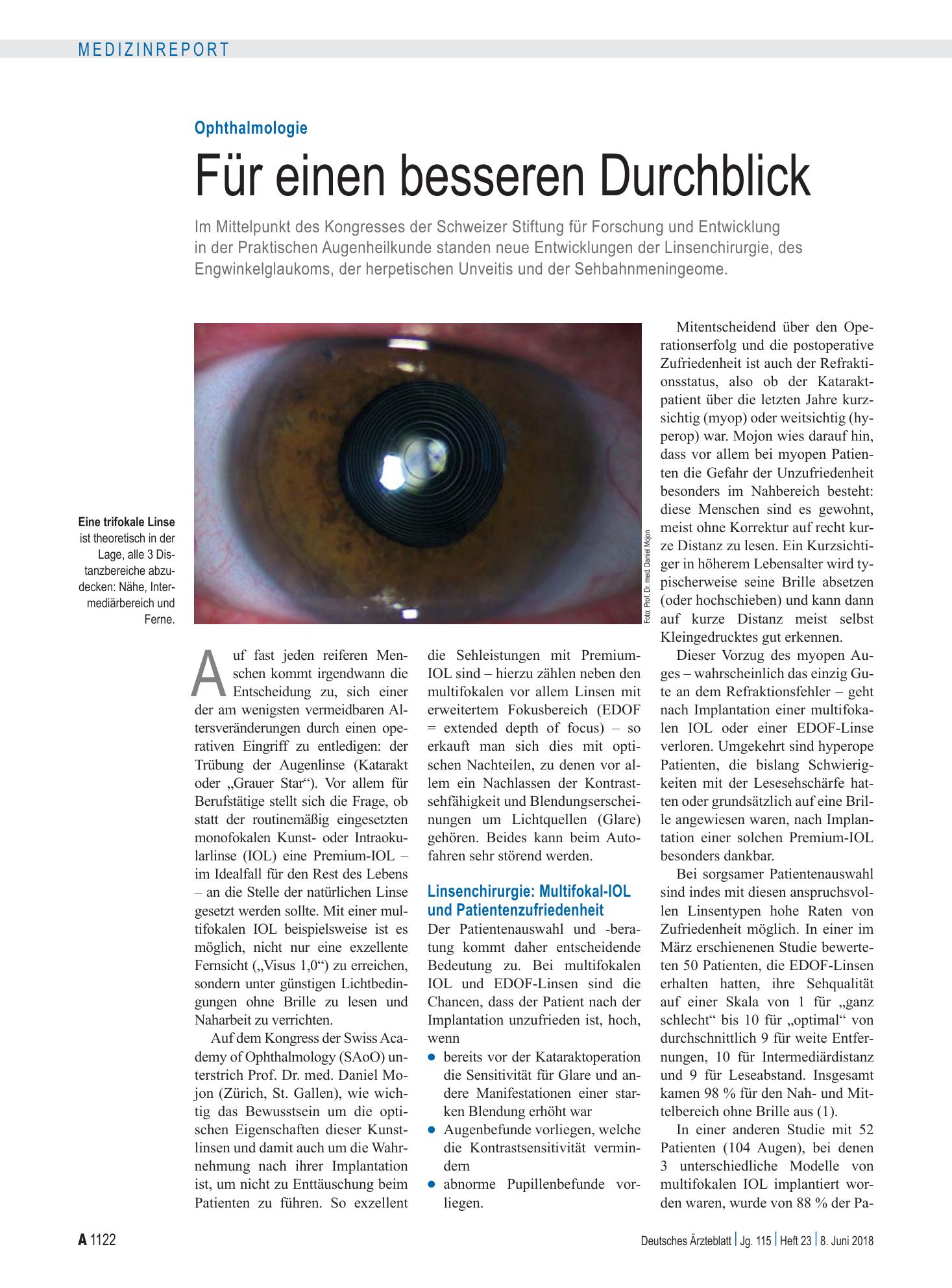 Vorschauseite 1: Ophthalmologie: Für einen besseren Durchblick – Deutsches Ärzteblatt