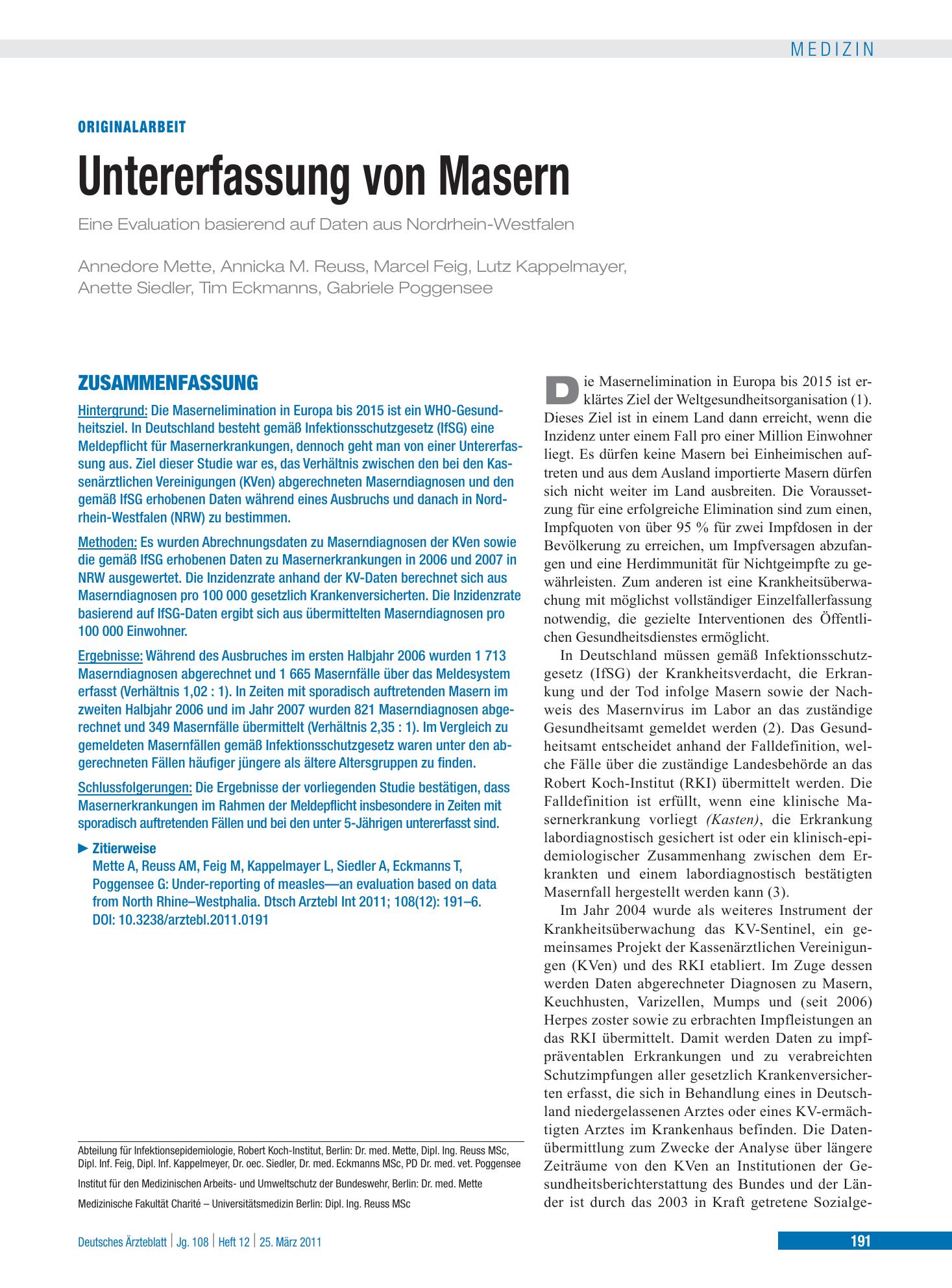 Vorschauseite 1: Untererfassung von Masern – Deutsches Ärzteblatt