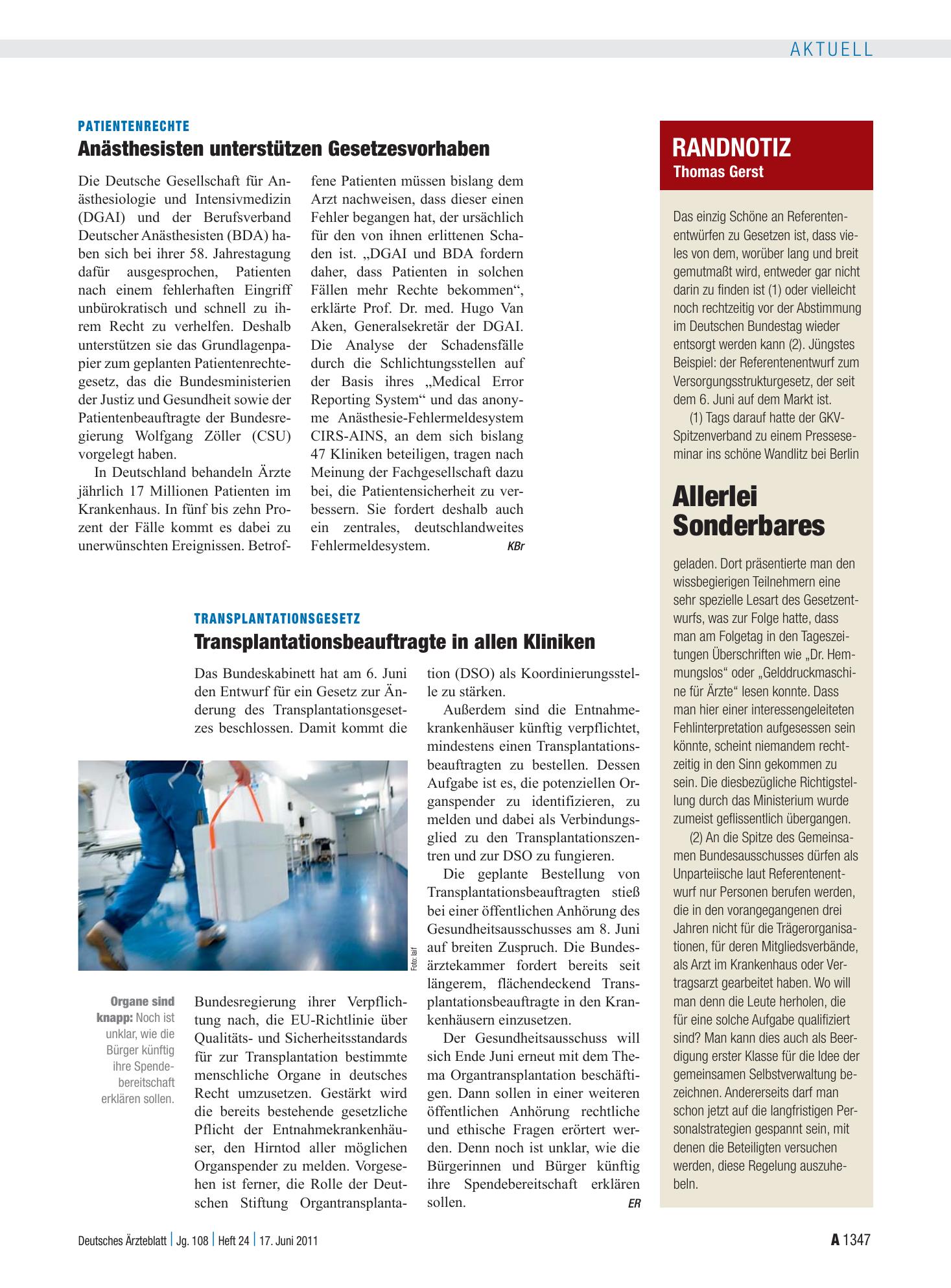 Vorschauseite 1: Randnotiz: Allerlei Sonderbares – Deutsches Ärzteblatt
