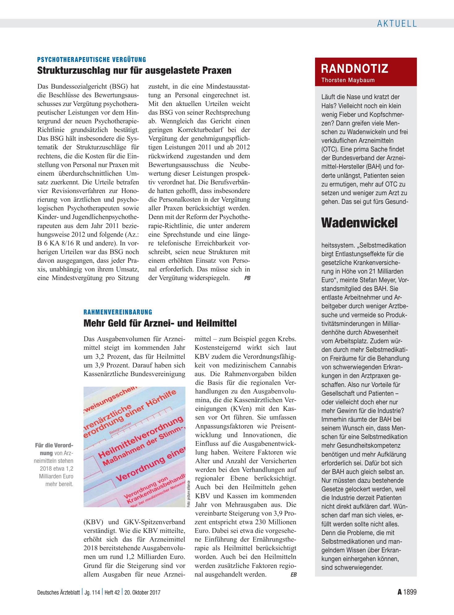 Vorschauseite 1: Randnotiz: Wadenwickel – Deutsches Ärzteblatt