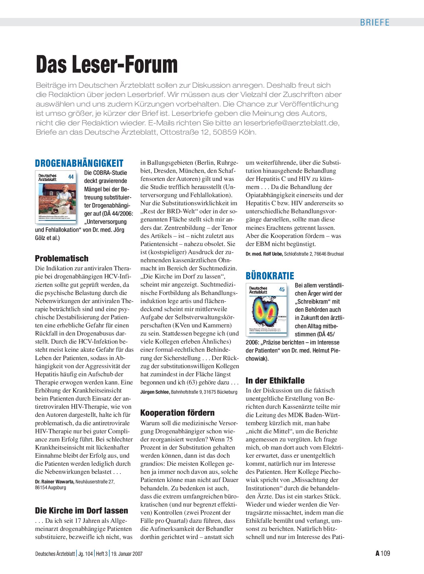 Vorschauseite 1: Das Leser-Forum – Deutsches Ärzteblatt