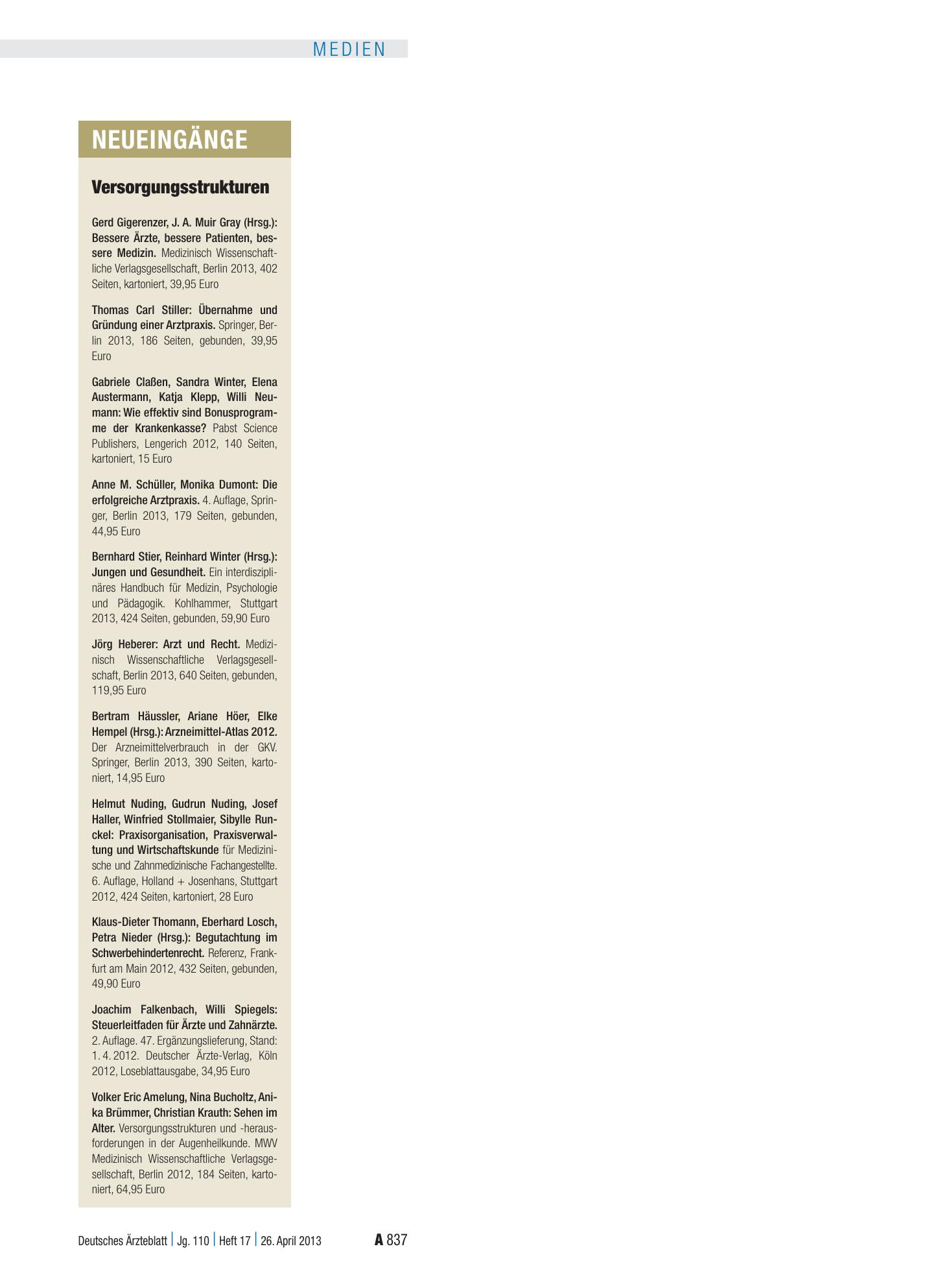 Vorschauseite 1: Neueingänge – Deutsches Ärzteblatt