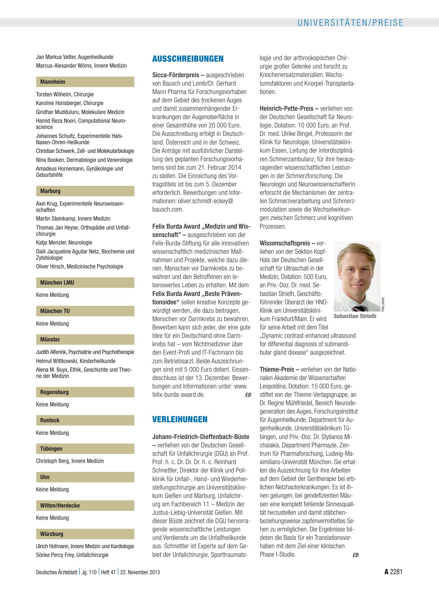 Vorschauseite 1: Verleihungen – Deutsches Ärzteblatt