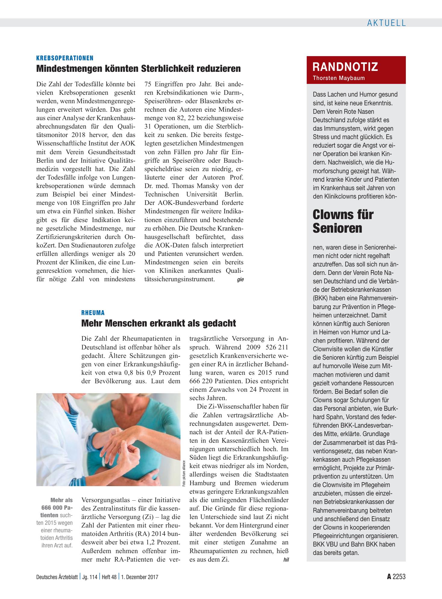 Vorschauseite 1: Randnotiz: Clowns für Senioren – Deutsches Ärzteblatt