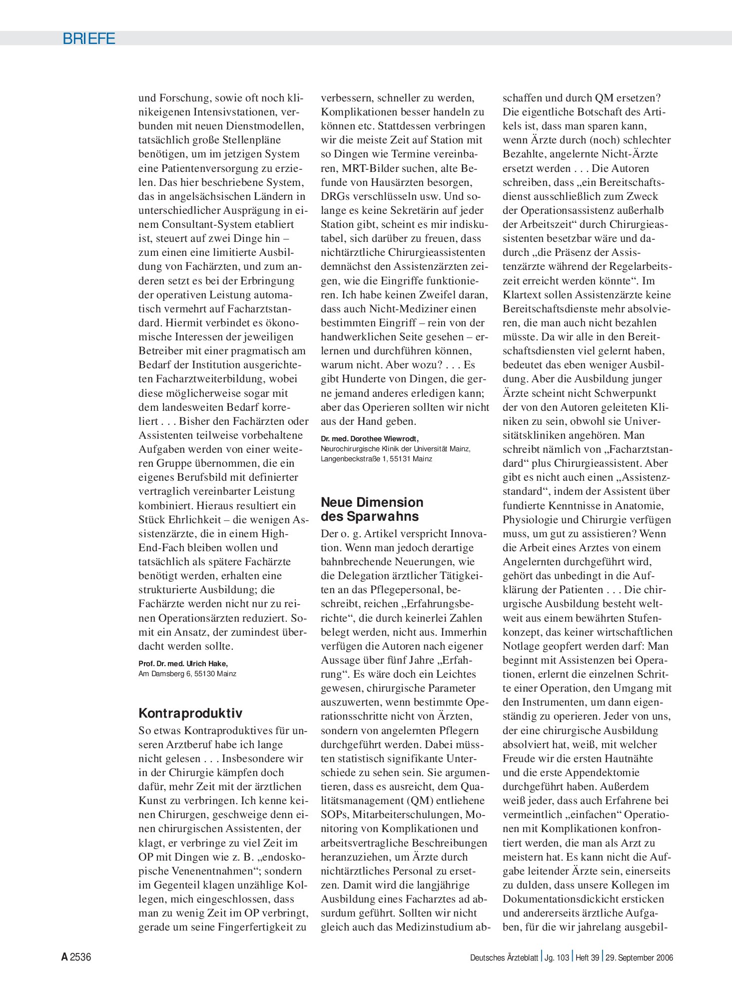 Vorschauseite 1: Chirurgieassistenz: Kontraproduktiv – Deutsches Ärzteblatt